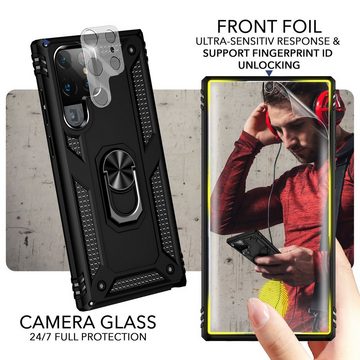Nalia Smartphone-Hülle Samsung Galaxy S23 Ultra, Military-Style Ring Hülle / 2x Display- & Kameraschutz / Extrem Robust