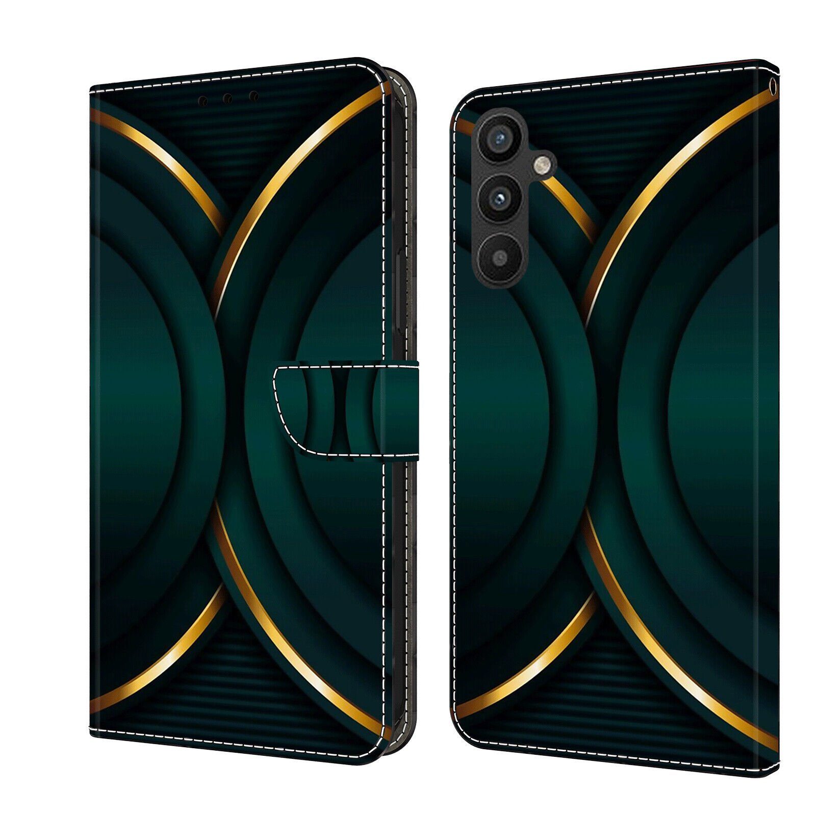 CLM-Tech Handytasche für Samsung Galaxy A05s Hülle Tasche aus Kunstleder Klapphülle (goldener Rand Kontur, Handyhülle mit Standfunktion - Wallet Flip Case inklusive Kartenfächer), Cover Etui mit Magnetverschluss - Galaxy A05s Schutzhülle