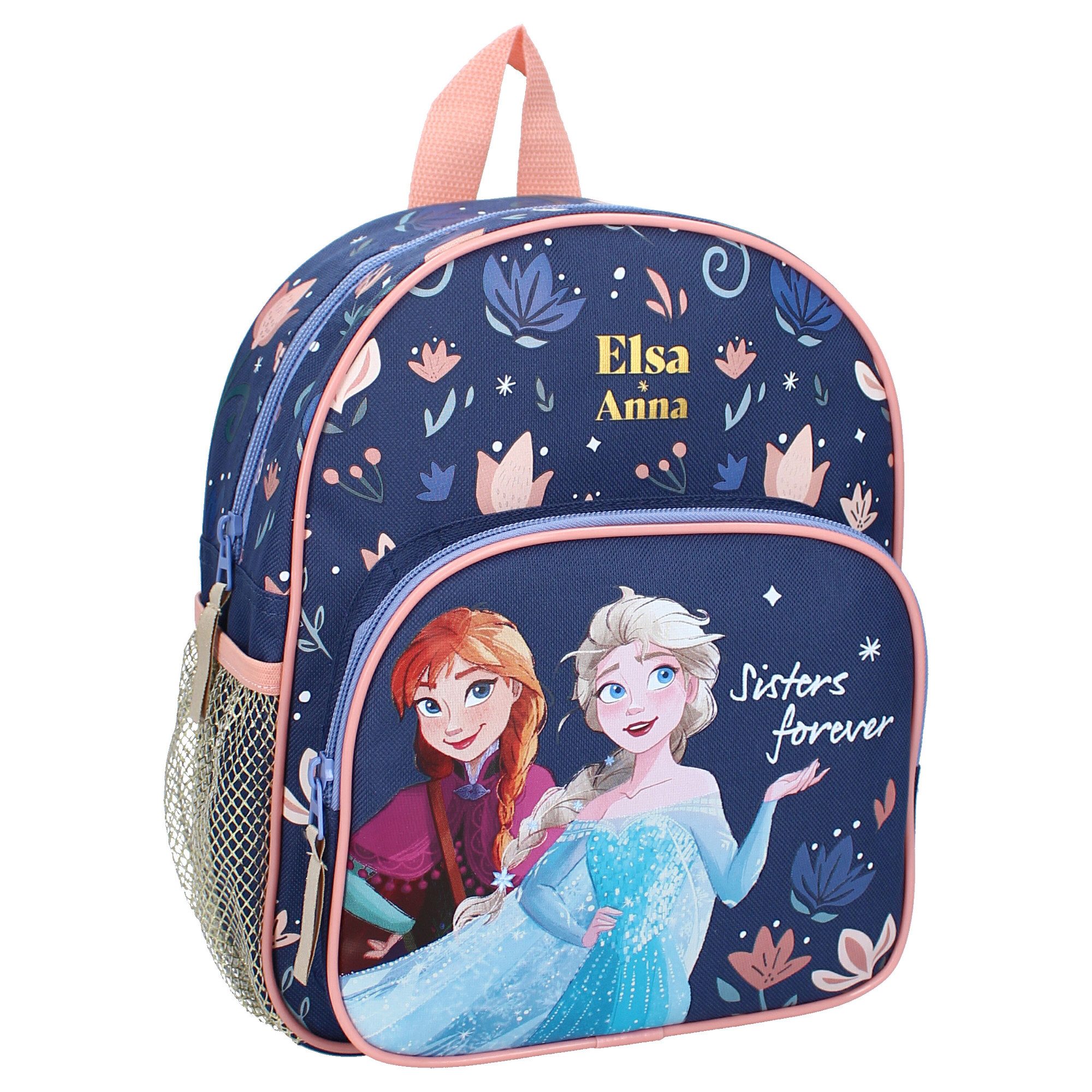 Disney Frozen Kinderrucksack – Mädchen Tasche mit Anna und Elsa, rosa-blaue Schultasche