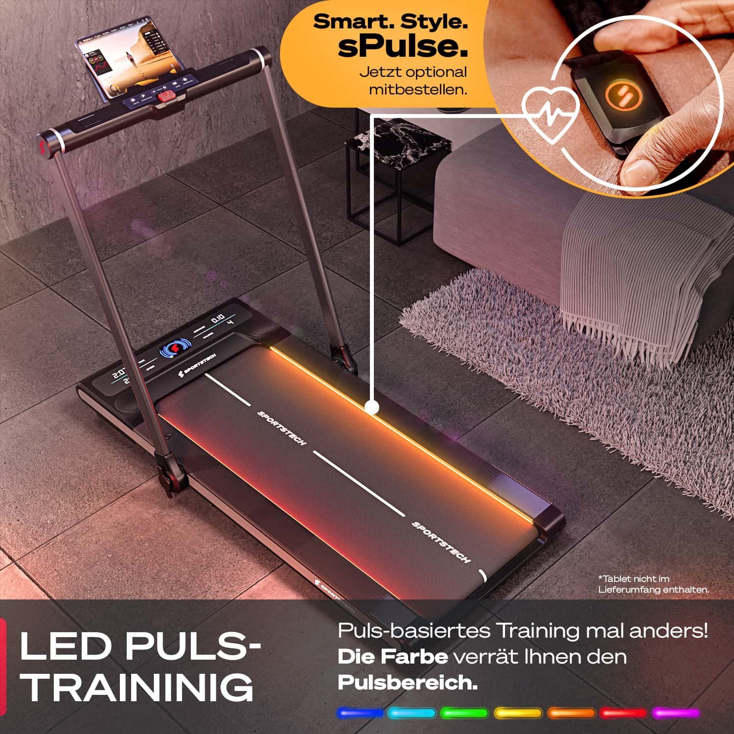 Sportstech Laufband sWalk Plus, Walking Pad & Laufband, 6-12 km/h, 7,5 % Steigung, 7-Farben LED