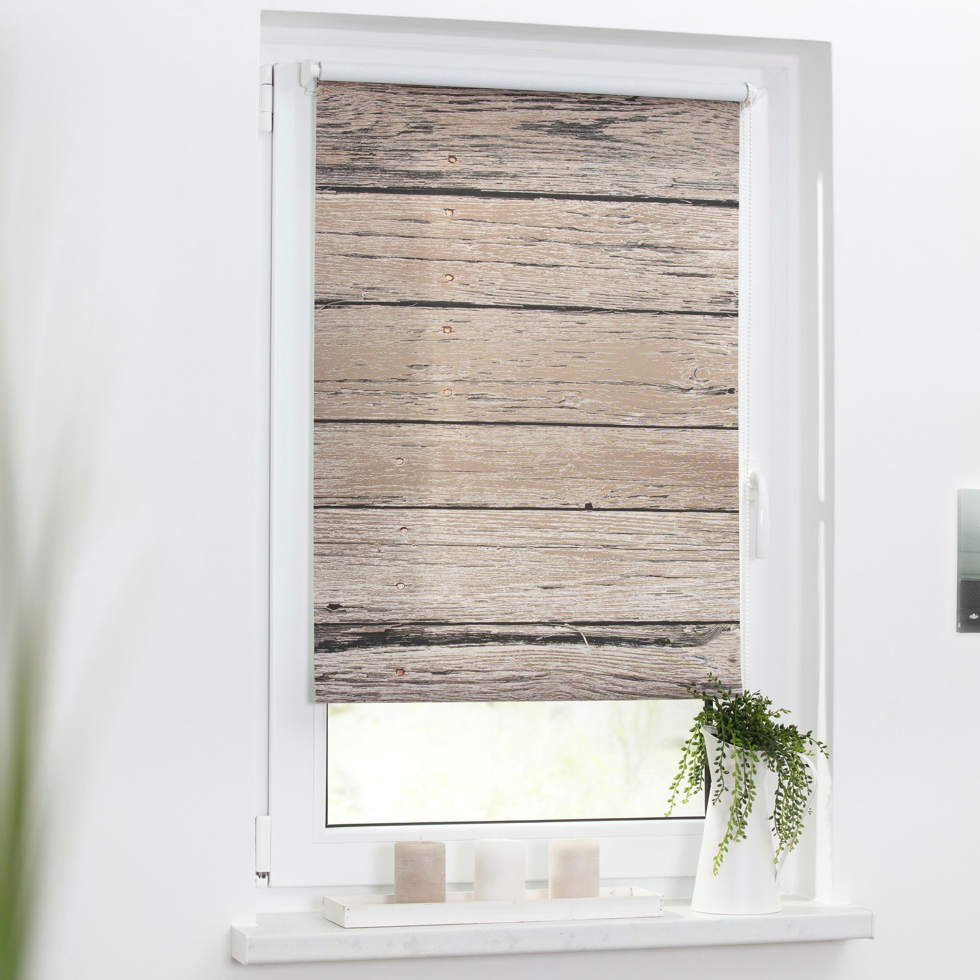 Seitenzugrollo Klemmfix Motiv Bretter Vintage, LICHTBLICK günstig online kaufen