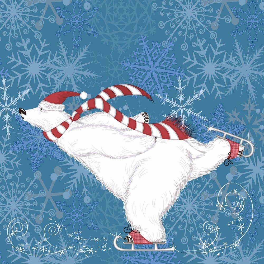HOME FASHION Papierserviette 20 Servietten Polarbear Skate 33x33cm, (20 St)