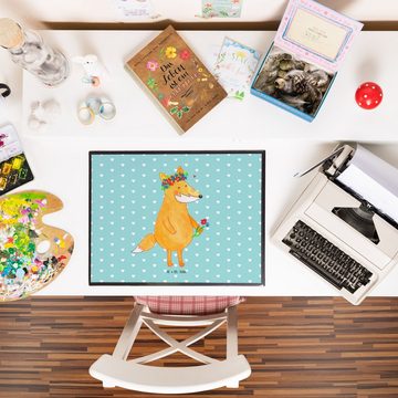 Mr. & Mrs. Panda Schreibtischunterlage Fuchs Blumen - Türkis Pastell - Geschenk, Schreibtischauflage, Schrei, (1 tlg)