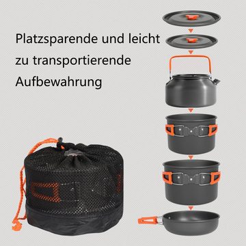 PFCTART Topf-Set Tragbares Camping-Kochset, 16-teiliges Kochgeschirr-Set, Aluminium (16-tlg), Kochtöpfe, Pfannen, Kessel