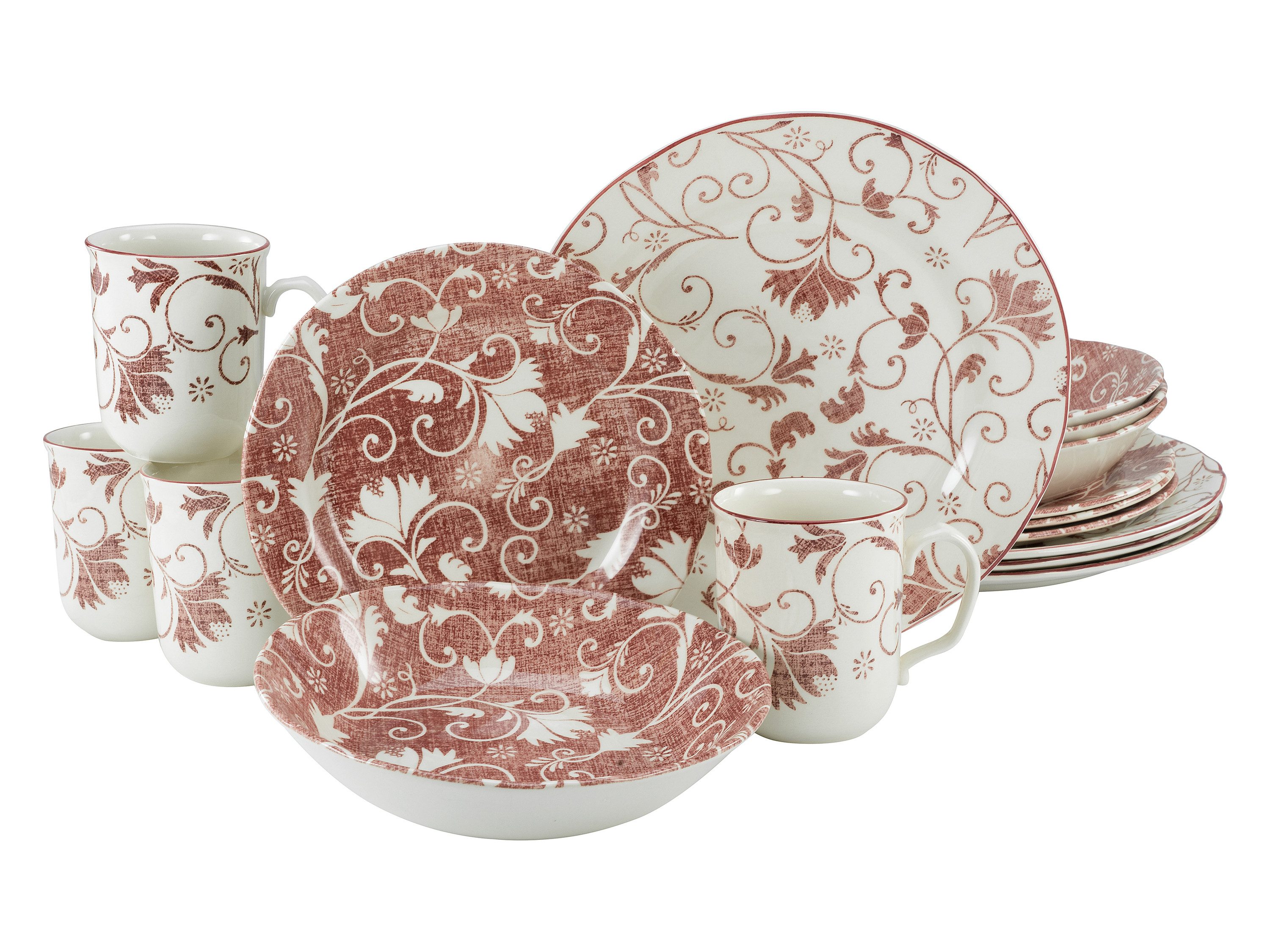 CreaTable Kombiservice Damask Pink (16-tlg), 4 Personen, Steingut