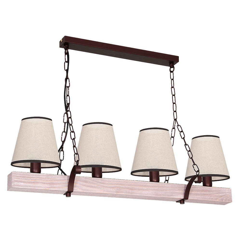 Licht-Erlebnisse Pendelleuchte ADRIA, ohne Leuchtmittel, Hängeleuchte Rustikal Creme Holz Schirm Landhaus Wohnzimmer Lampe