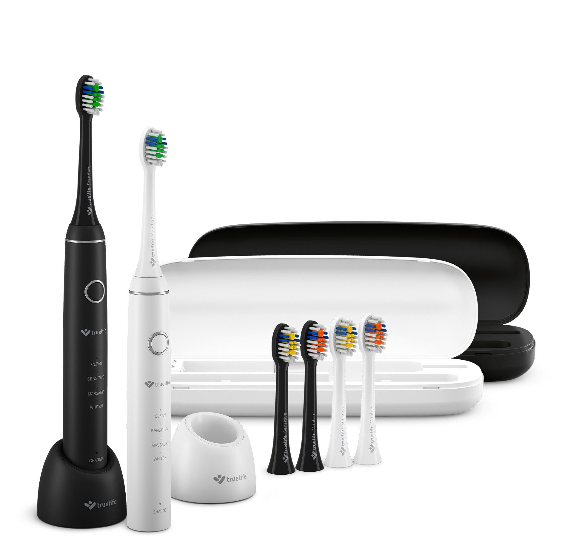 TrueLife Elektrische Zahnbürste SonicBrush Compact Duo, 4 Betriebsmodi, 30 Tage mit einer Ladung, Aufsteckbürsten: 6 St., 2× Zahnbürste SonicBrush Compact, 6× Compact-Kopf, 70.000 Bewegungen pro Minute, ohne BPA und Phthalate