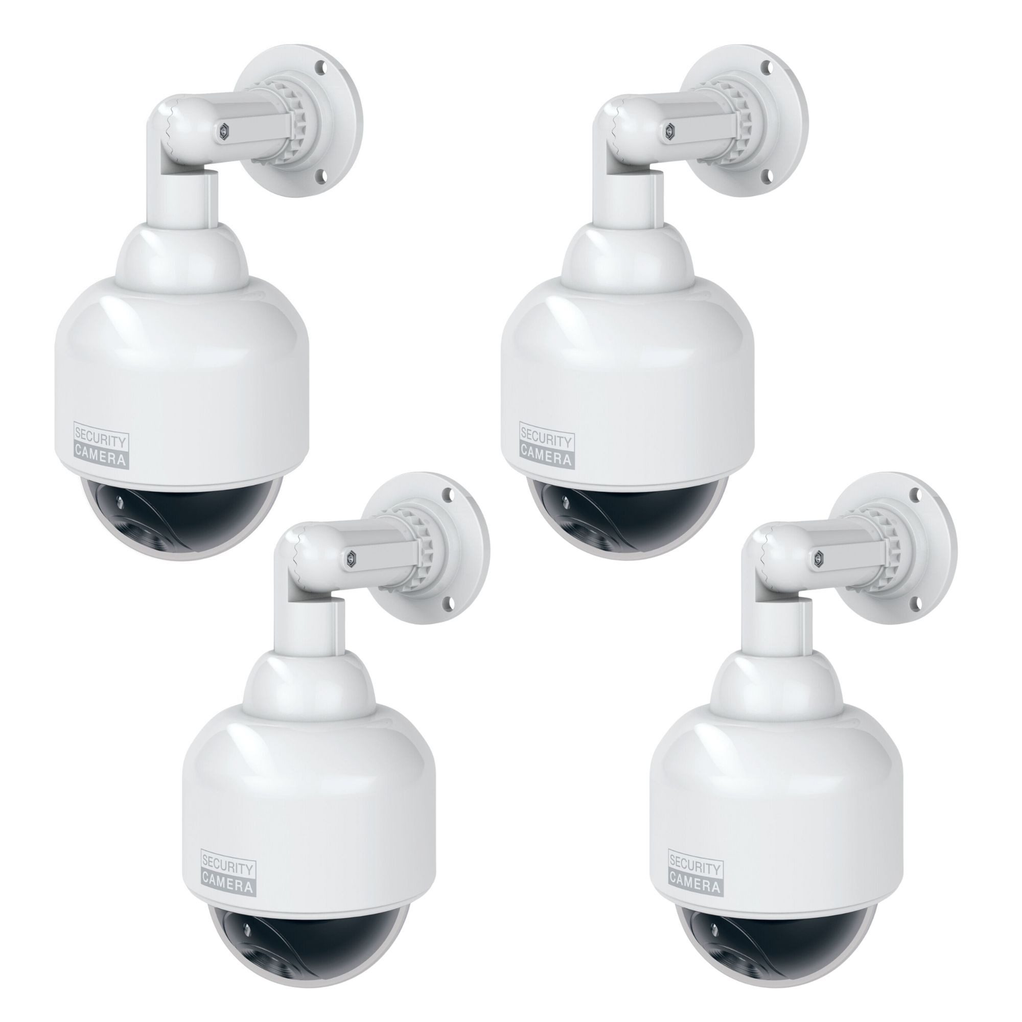 BASI Überwachungskamera Attrappe Dummy Kamera (Spar-Set, 4-tlg., Batteriebetrieben, nach IP 23 geprüft, mit rotem Blinklicht, 4 Stück)