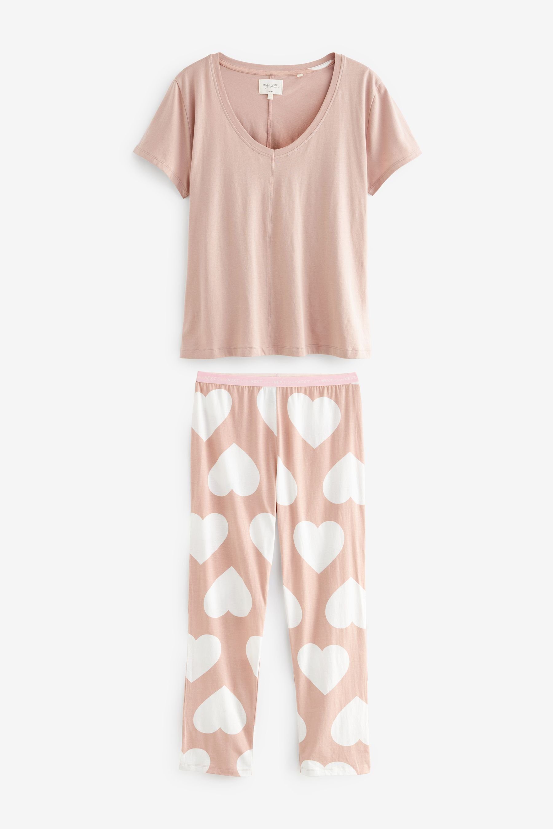 Next Pyjama Kurzärmeliger Baumwoll-Pyjama (2 tlg) Pale Pink Heart