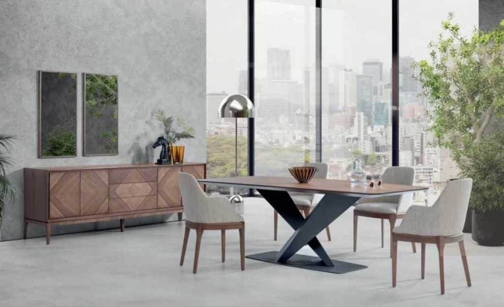 JVmoebel Esszimmer-Set Luxus Set Für Esszimmer 5tlg Tisch 4x Stuhle mit Anrichte Tische Holz, (5-St., Esstisch, Stühle)
