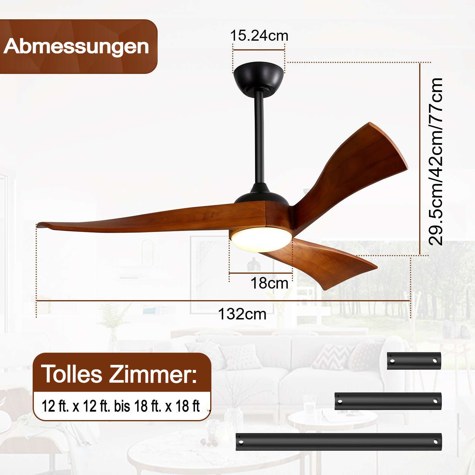 Sofucor Deckenventilator mit LED-Licht und Fernbedienung, DC, 132 cm, Timer-Funktion, 6 Geschwindigkeitsstufen
