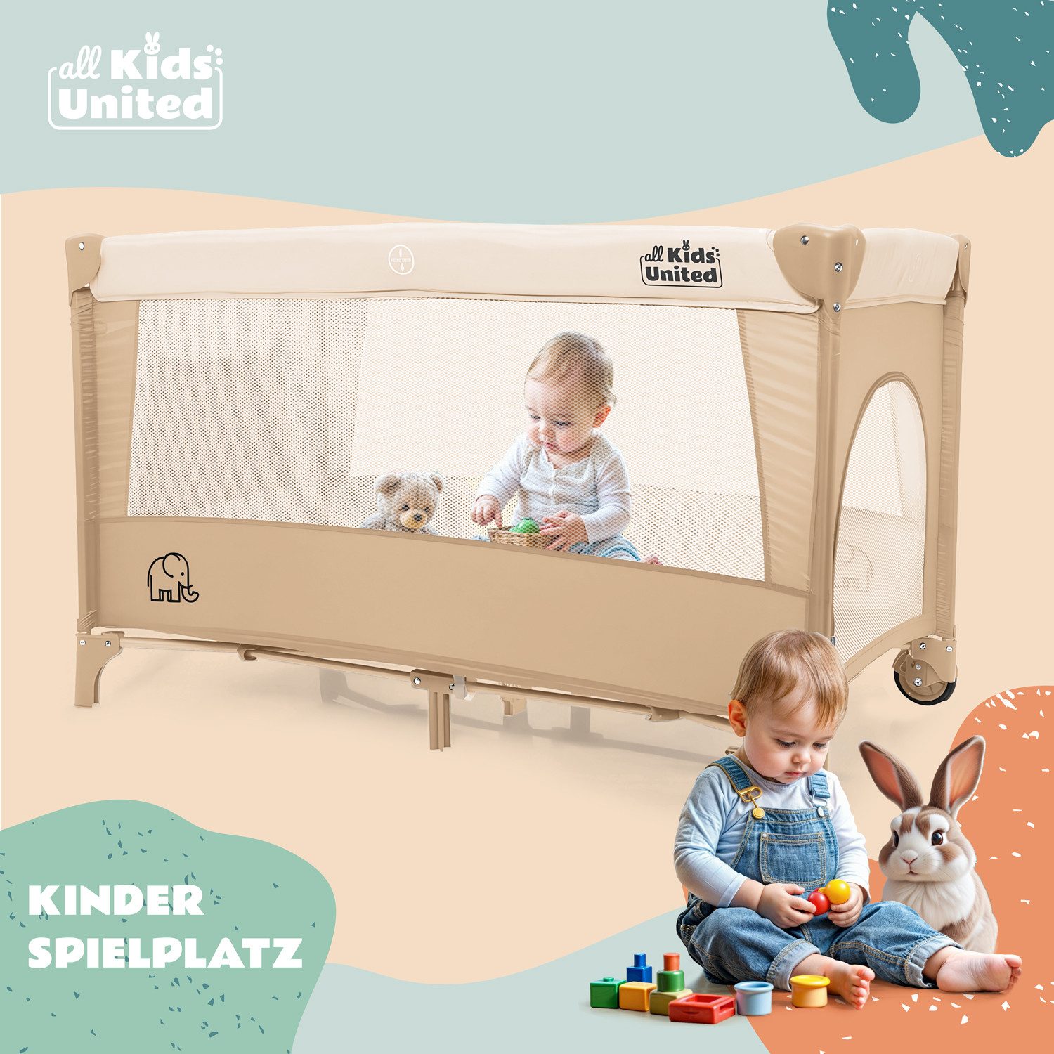 all Kids United Baby-Reisebett Faltbares Baby Reisebett- Babybett mit Matratze, Tragetasche&Stauraum, mit Wickelauflage