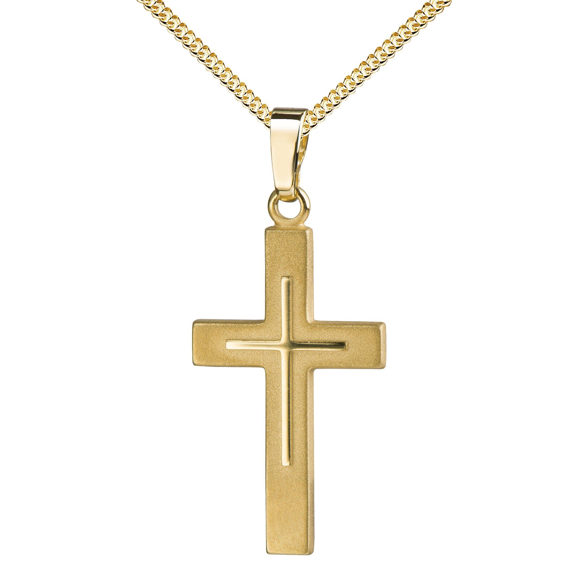 JEVELION Kreuzkette Kreuz Anhänger 333 Gold - Made in Germany  (Goldanhänger, für Damen und Herren), Mit Kette vergoldet- Länge wählbar 36  - 70 cm.