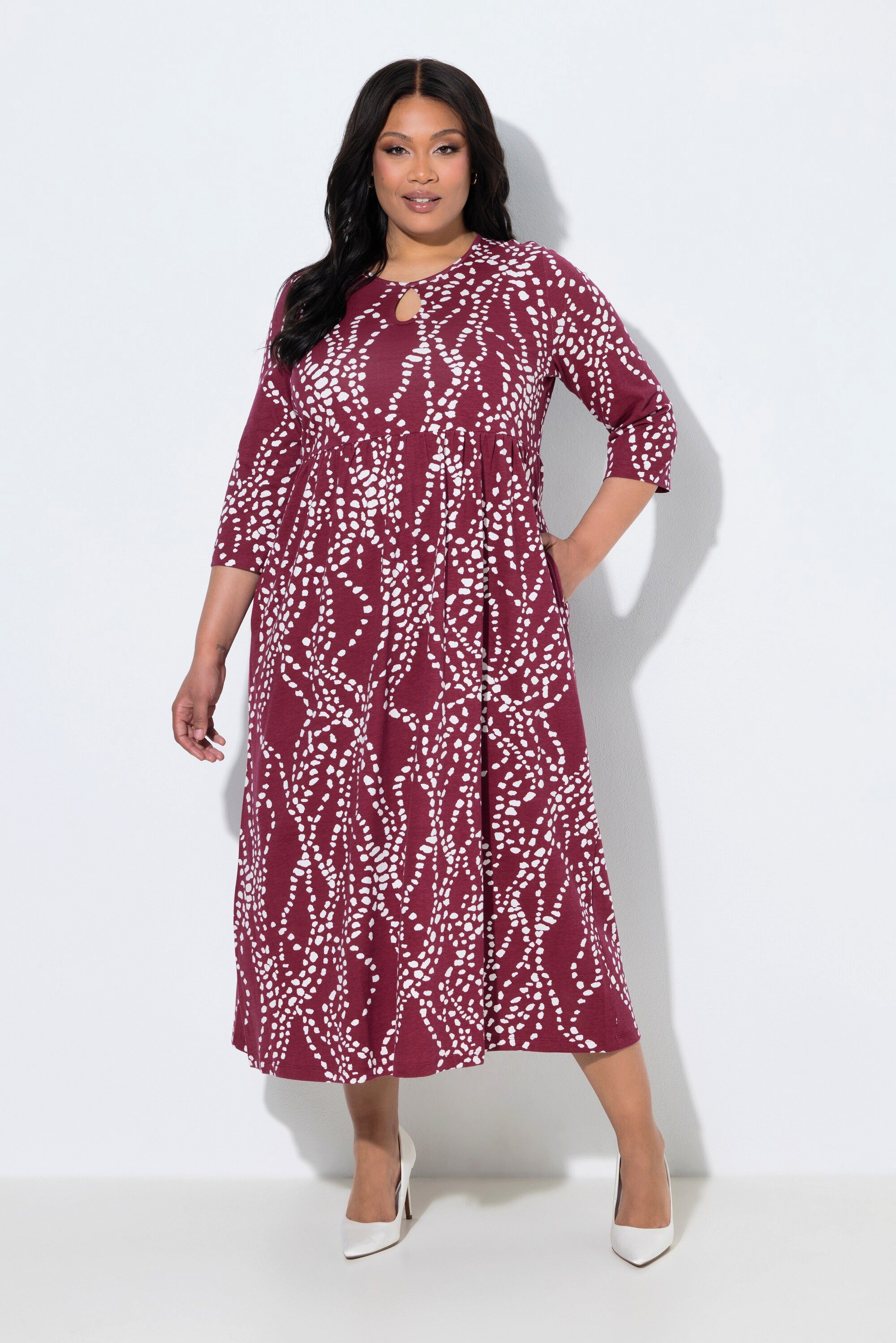 Ulla Popken Maxikleid Maxikleid grafischer Druck A-Linie Rundhals