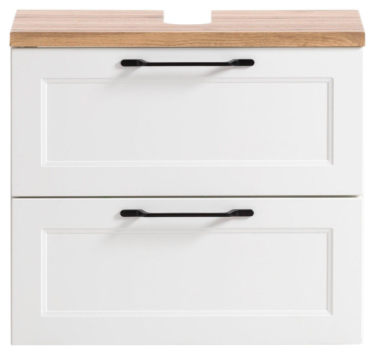HELD MÖBEL Waschbeckenunterschrank MERAN, B 60 cm, Weiß matt, Wotaneiche Dekor, mit 1 Klappe und 1 Schublade