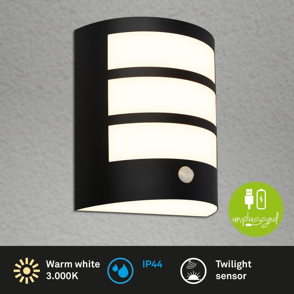 Briloner Leuchten Wandleuchte 3795015, LED fest integriert, 2700K - Extra-Warmweiß, LED Wandleuchte ohne Stromanschluss 18x15x7 cm Schwarz 5,8W Hauswand