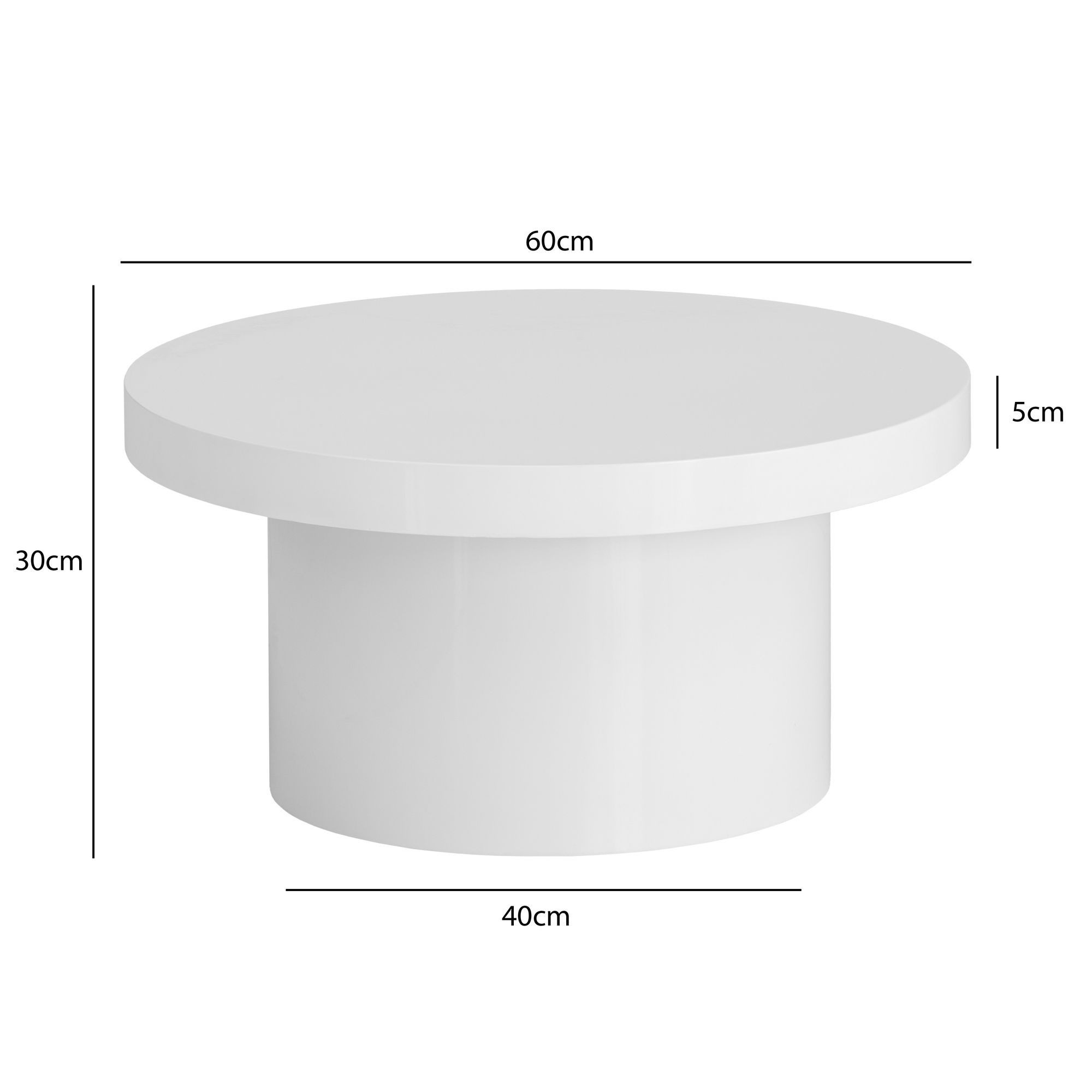 FINEBUY Couchtisch FB107443 Sofatisch Weiß Ø60cm Hochglanz Wohnzimmertisch Rund Klein (60x60x30 cm MDF, Wohnzimmertisch Hochglanz Pilz), Sofatisch Weiß Modern, Kaffeetisch Klein Rund