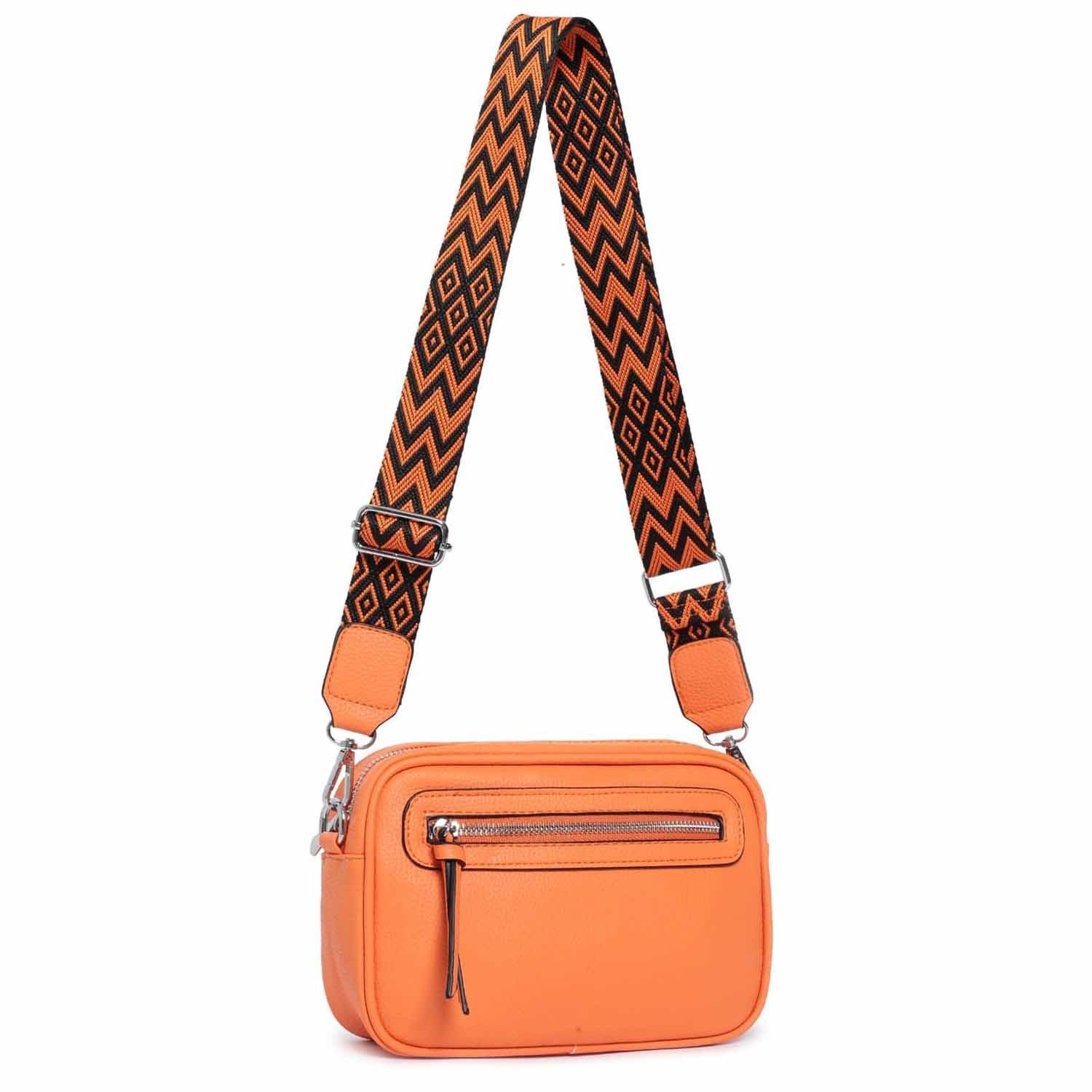 ITALYSHOP24 Schultertasche Damen Umhängetasche CrossBody Brusttasche Crossover Handtasche Reise (Tasche mit einem breitem Muster Stoffgurt/Umhängeband), Bodybag Cross Bag Schmucktasche Gürteltasche Muster Сумкиgurt Clutch