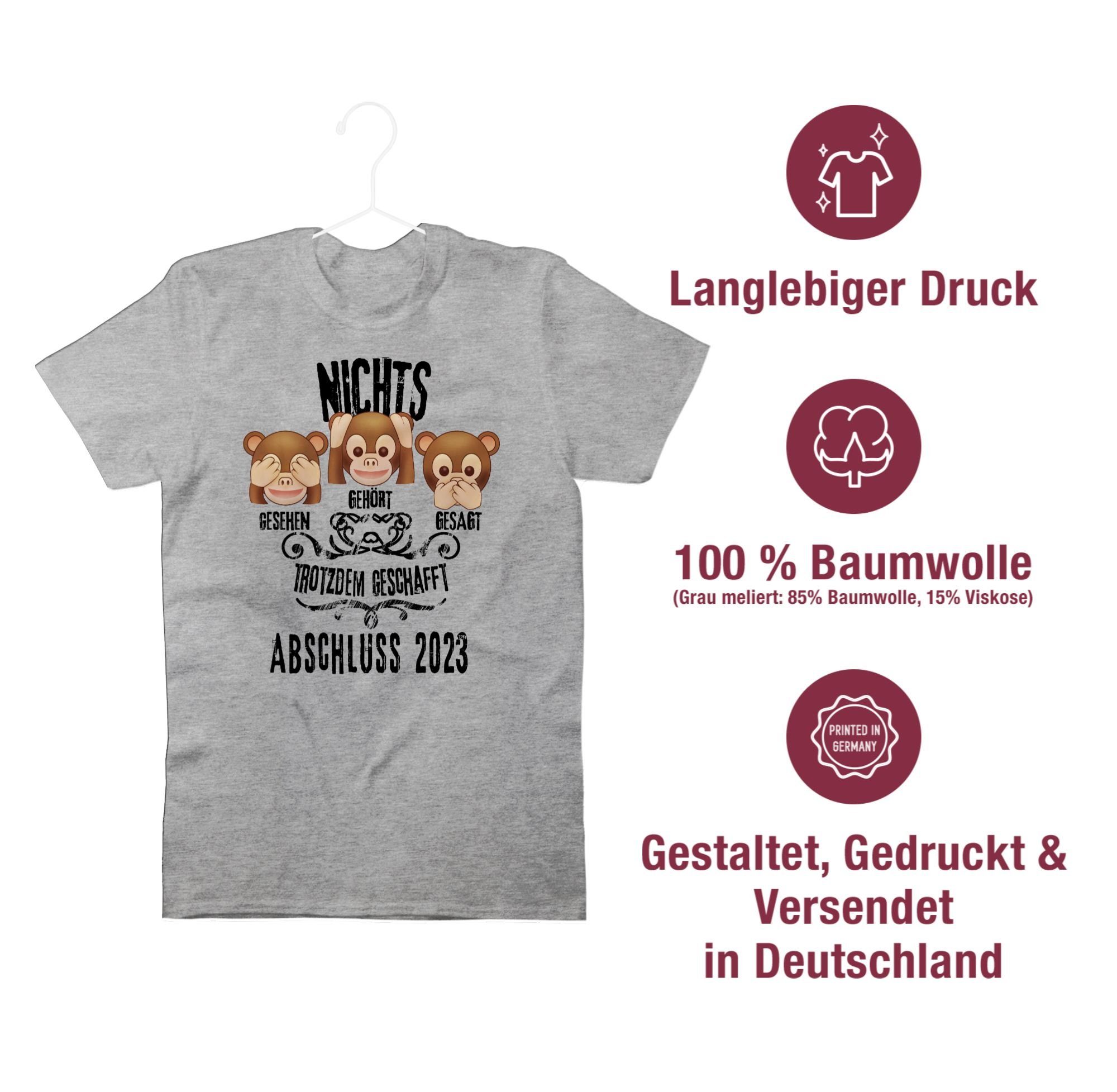 2 Emoticons Shirtracer meliert Grau Affen 3 T-Shirt Abitur 2024 & 2023 Abschluss ABSCHLUSS Geschenk
