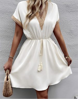 AFAZ New Trading UG Sommerkleid Damenkleid mit kurzen Ärmeln und Spitze, V-Ausschnitt und Taille