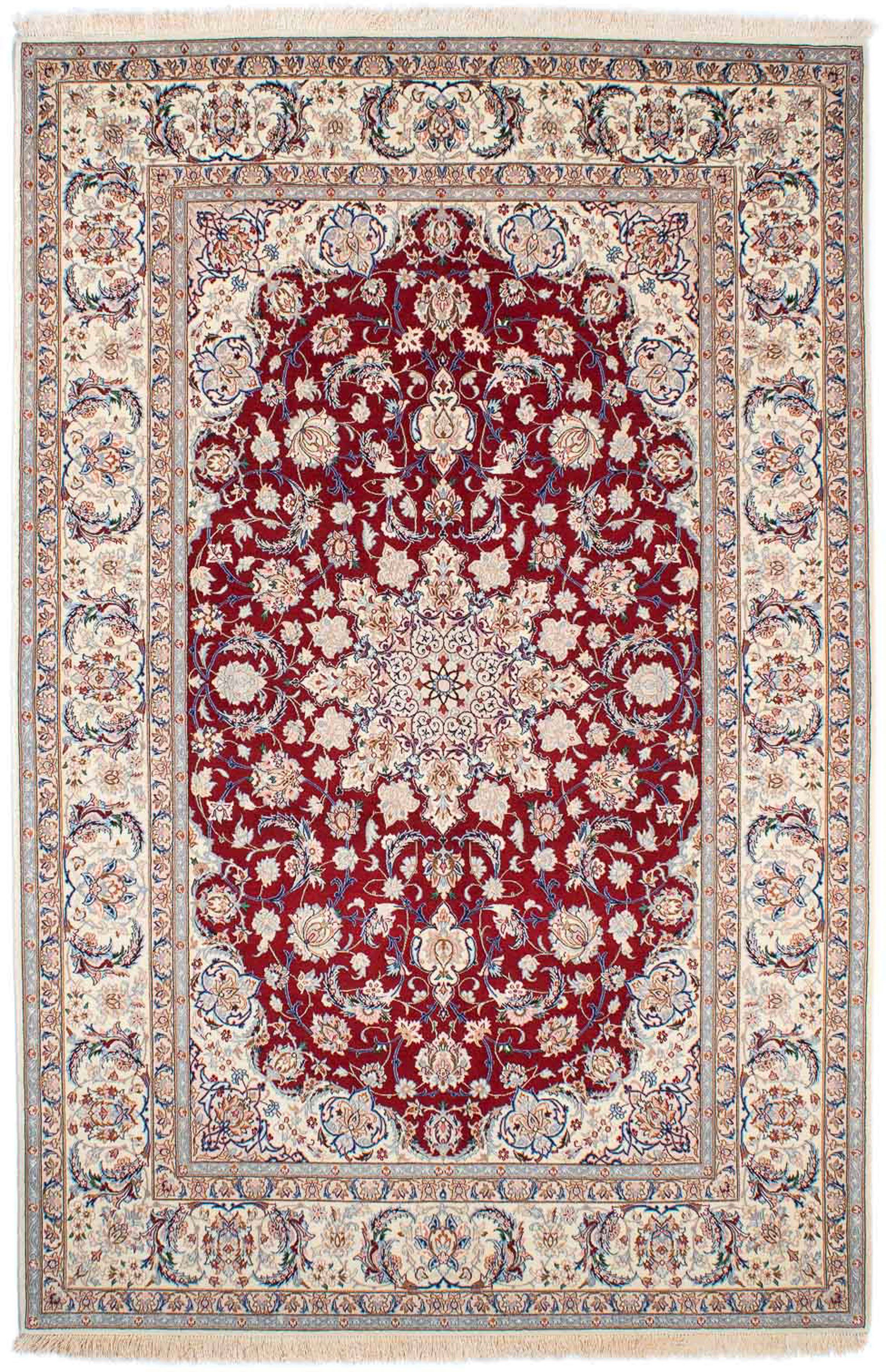 6 - Höhe: Wohnzimmer, Isfahan 243 rechteckig, Handgeknüpft, rot, Premium - cm Perser Zertifikat mit 157 - - mm, x Einzelstück Orientteppich morgenland,