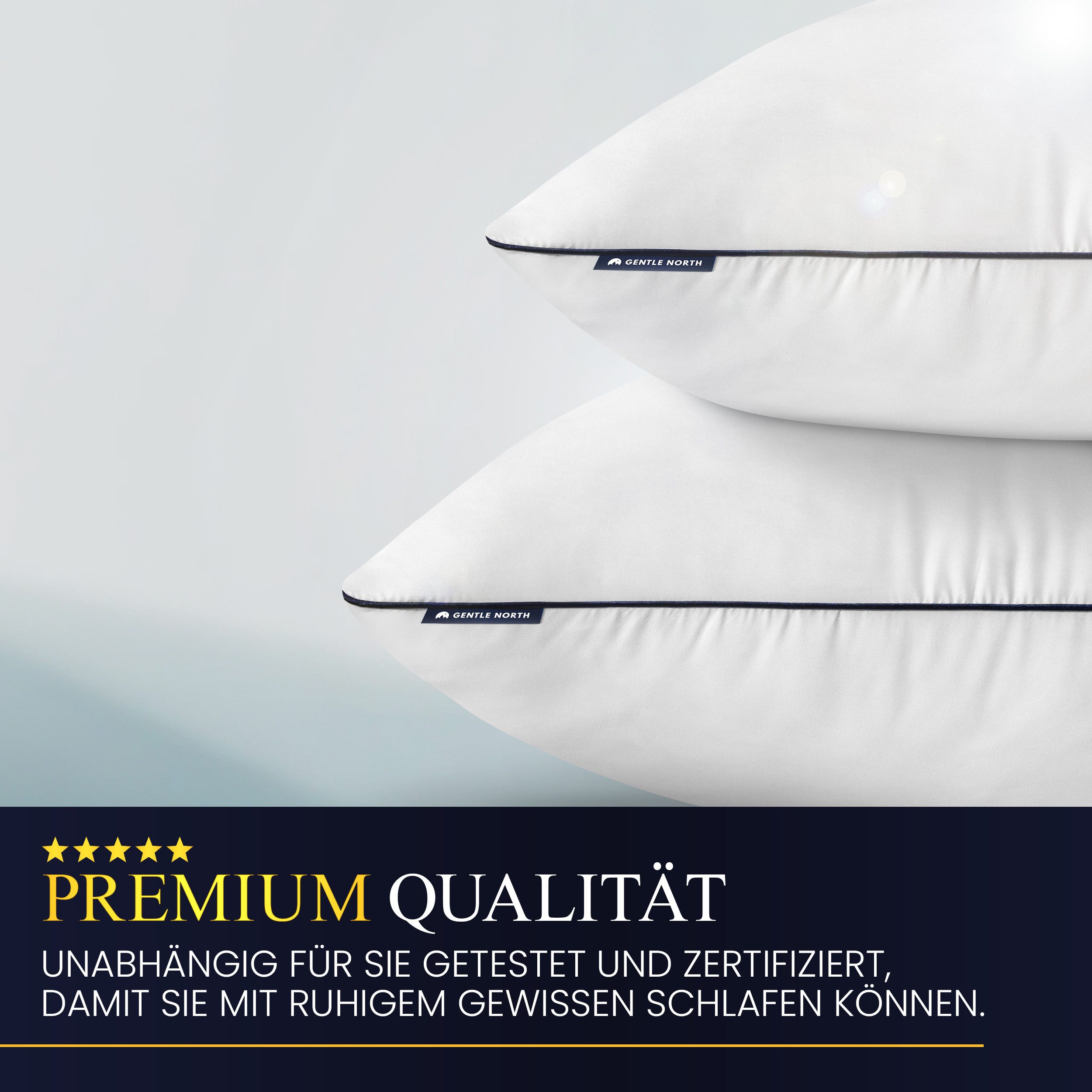 Gentle North Kopfkissen in Hotelqualität - flauschiges, gut gefülltes Schlafkissen -, Füllung: 100% Nano-Poly-Füllung, Bezug: Baumwolle, Seitschläfer, Rückenschläfer, Bauchschläfer, Seitenschläfer, Reißverschluss für Füllung - waschbar - Made in EU