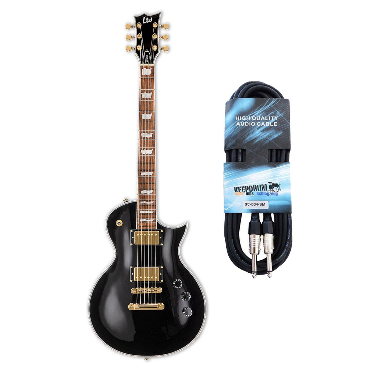 ESP E-Gitarre ESP LTD EC-256 BLK E-Gitarre Schwarz mit Kabel