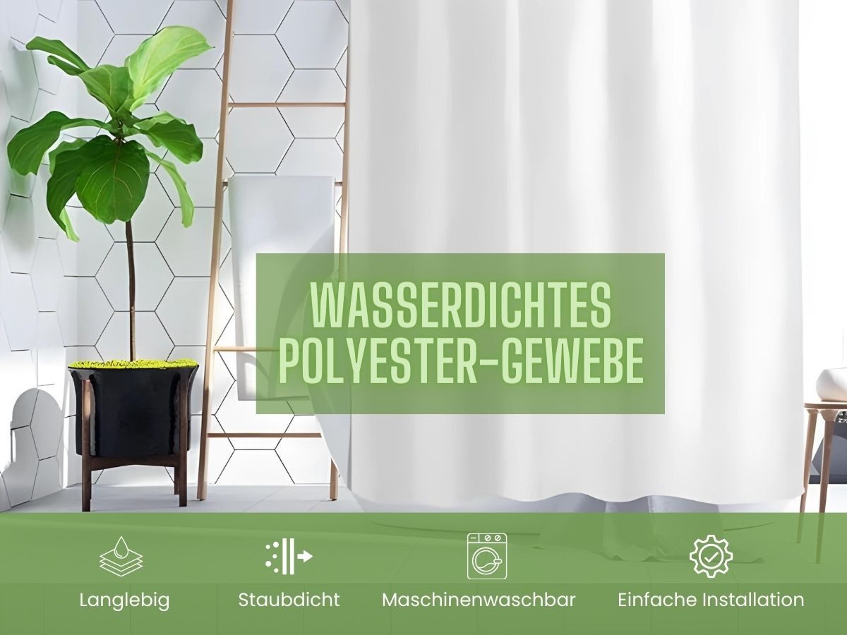 LikeKa Duschvorhangstange komplettset mit Duschvorhang,Gleitern und 2 Deckenhalterungen, Barrierefrei, behindertengerecht Bequemes durchschieben des Vorhangs