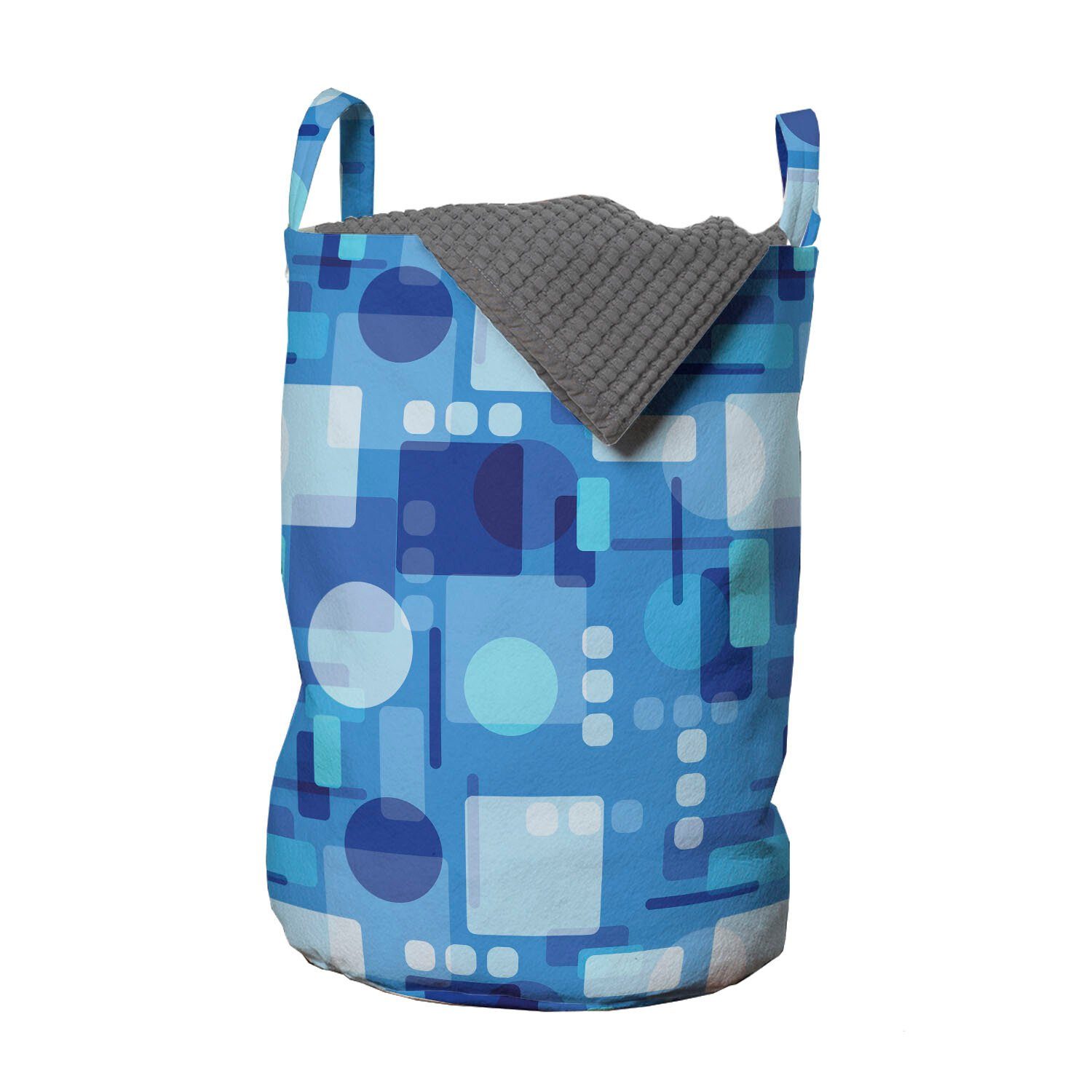 Abakuhaus Wäschesäckchen Wäschekorb mit Griffen Kordelzugverschluss für Waschsalons, Blau Abstrakte Geometrische Motive