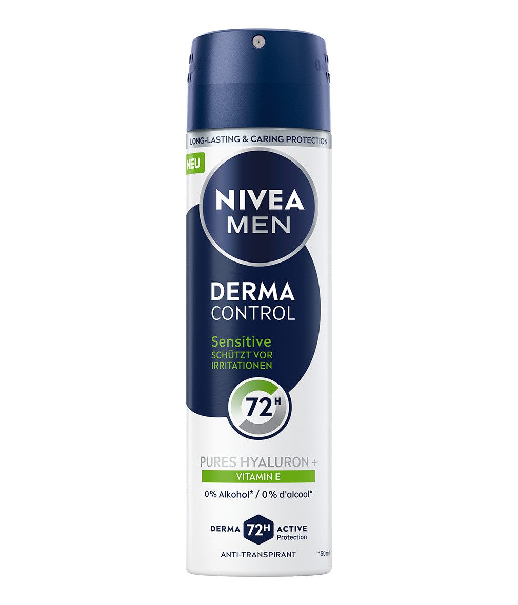 Nivea Men Deo-Spray Derma Control Sensitive Deospray 6 x 150ml, 6-tlg., Mit purem Hyaluron und Vitamin E