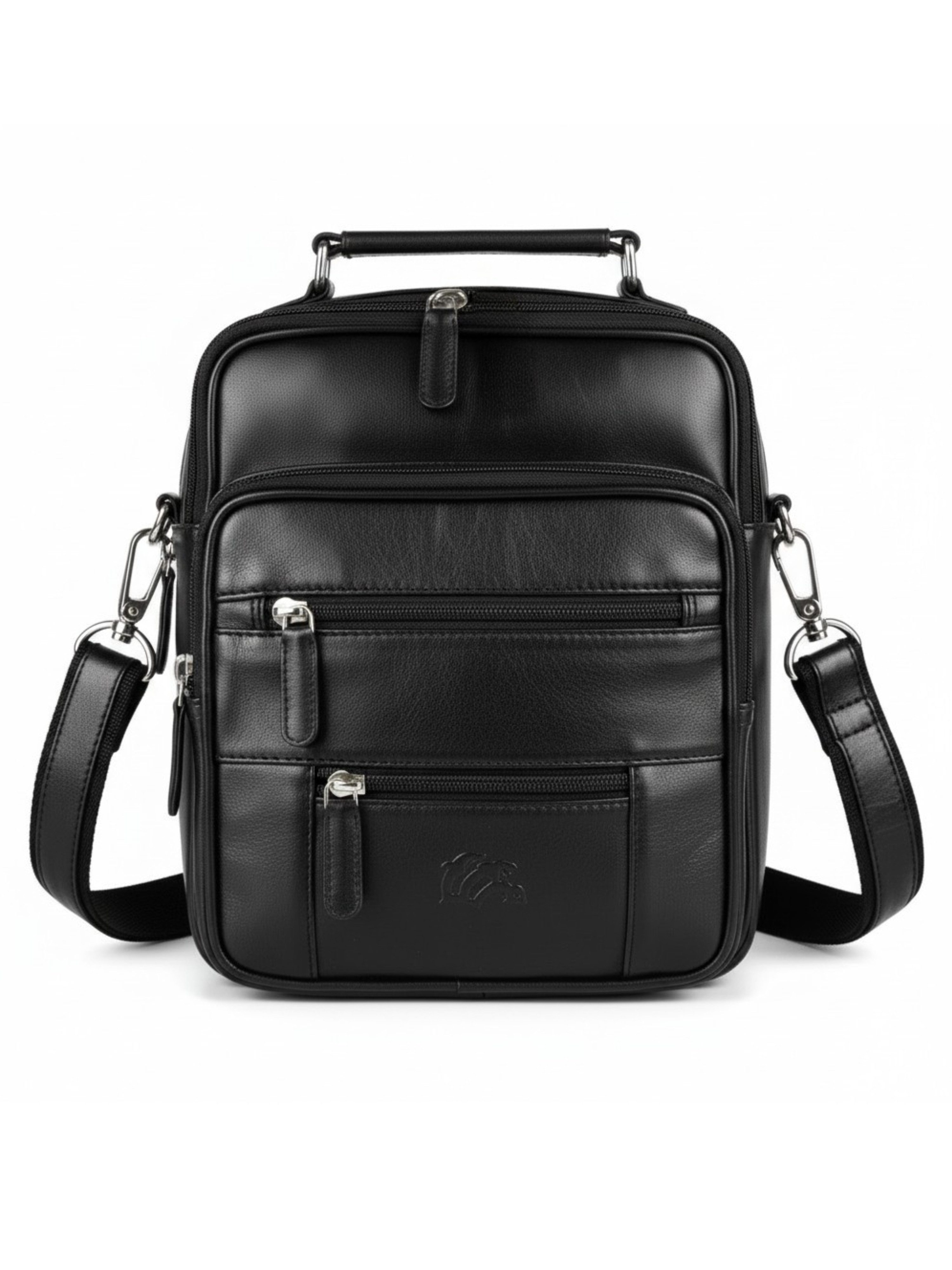 Ella Eisvogel Messenger Bag Leder Messenger Bag Herren Crossbody Schwarz mit Reißverschluss, Herren Tasche weiches Nappaleder, mehrere Fächer, Schultertasche