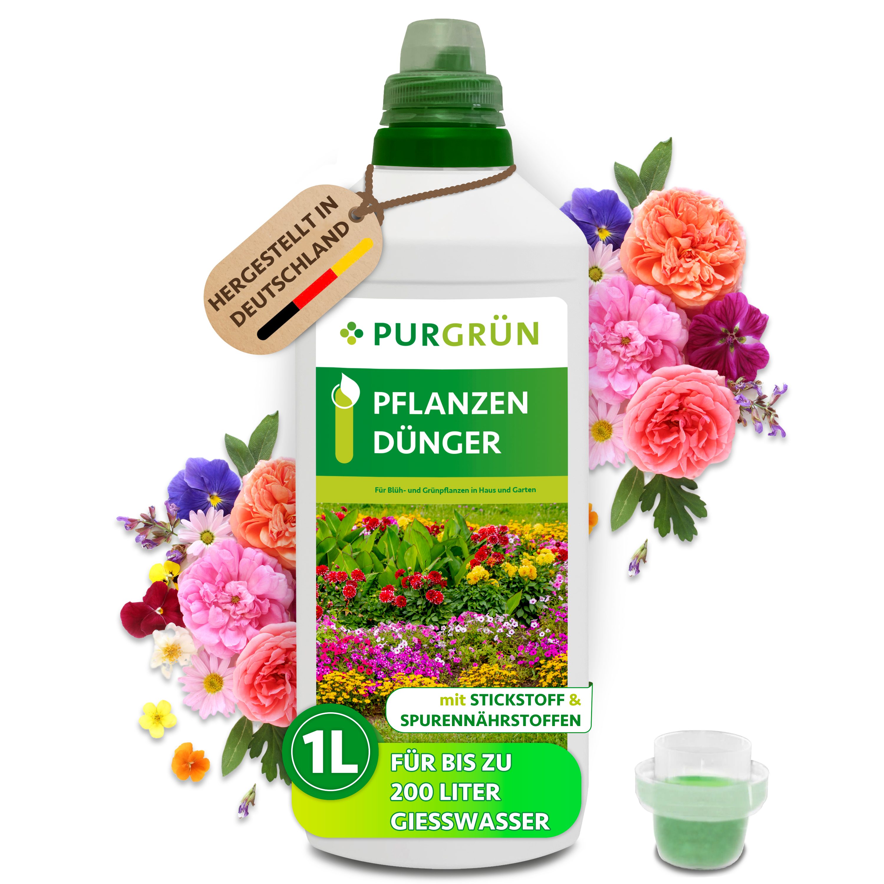 Purgrün Universaldünger Pflanzendünger, NPK 5+4+6, für Blüten, Spurennährstoffe, 1L, Flüssigdünger, 1-St., 1 Liter