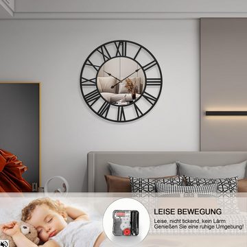 Jioson Wanduhr Spiegel Wanduhr 40cm Metall-Spiegel-Wanduhr, Retro Silent Wall Clock (Schwarz Wanduhren Modern Wohnzimmer mit Spiegel)