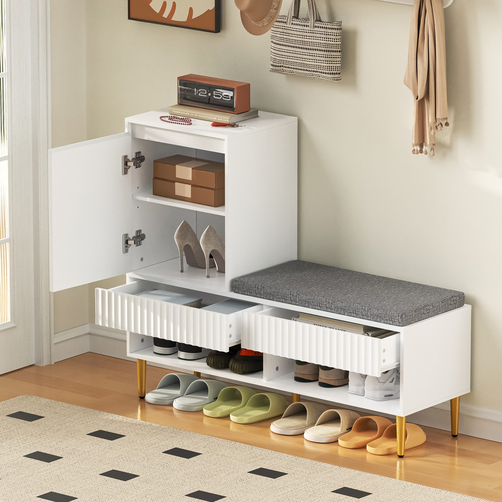 Flieks Schuhschrank Schuhkommode mit 2 Schubladen, 1 Türen und verstellbare günstig online kaufen