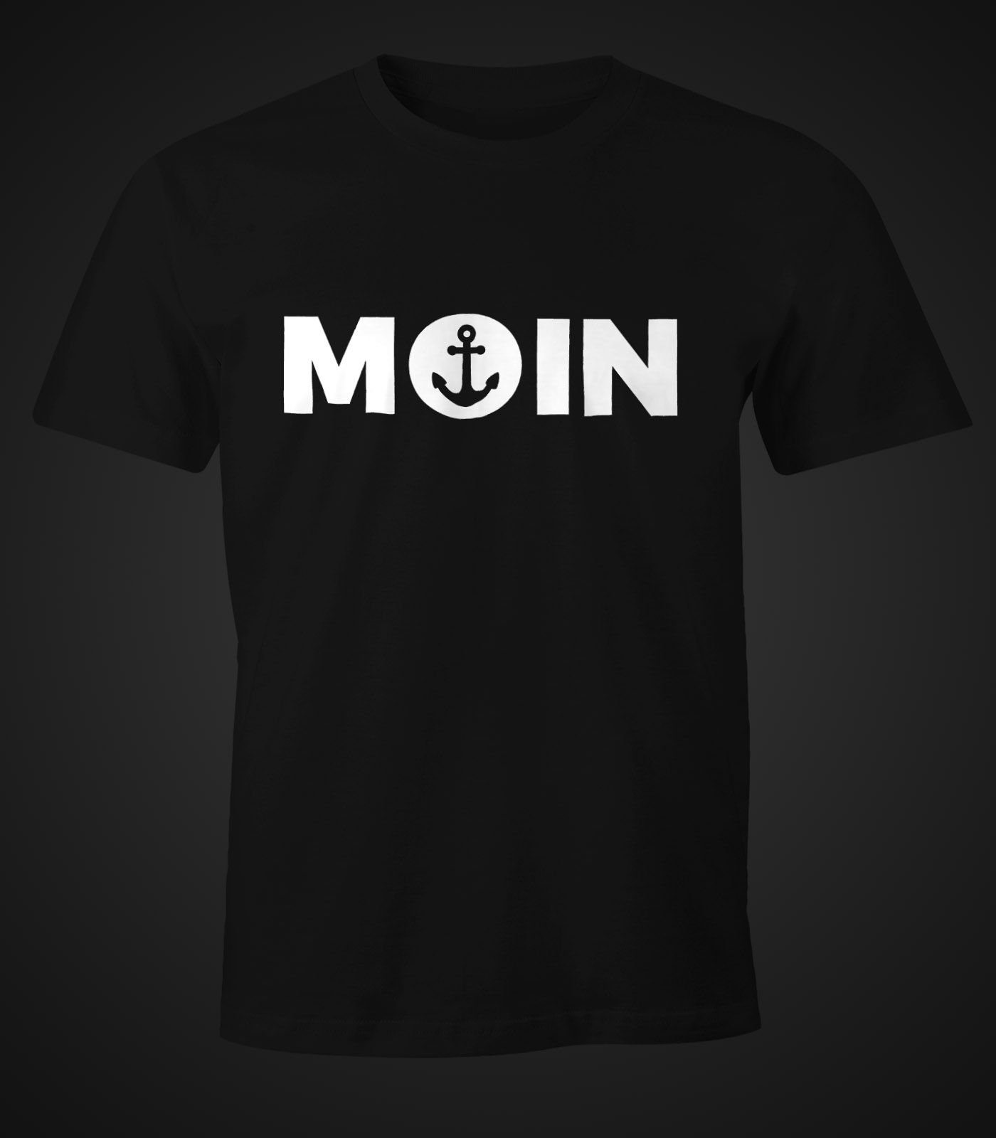 mit T-Shirt MoonWorks Moin Print-Shirt Shirt mit Moonworks® Anker Herren Cooles Print schwarz
