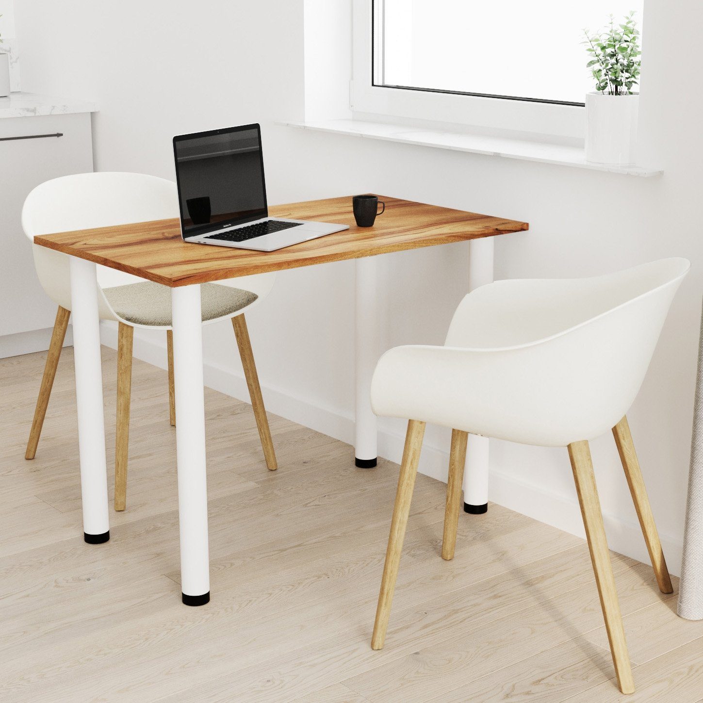AKKE Esstisch, Esszimmertisch mit weißen Beinen Küchentisch Bürotisch 2mm PVC Marino Nussbaum | Esstische
