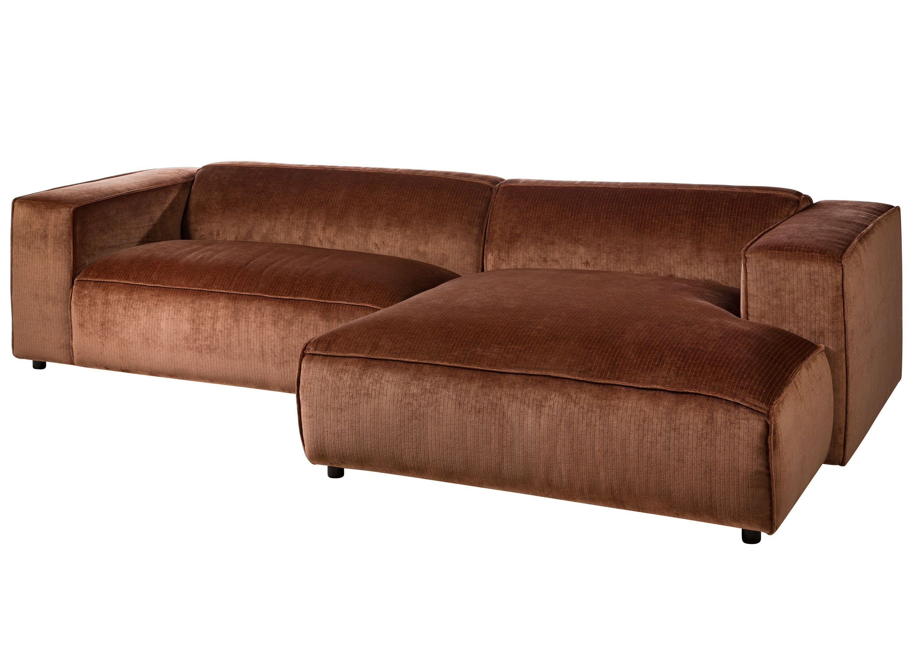 Massivmoebel24 Ecksofa SOFAS, 304x164x69 Ottomane rechts Cord kupfer VALENCIA