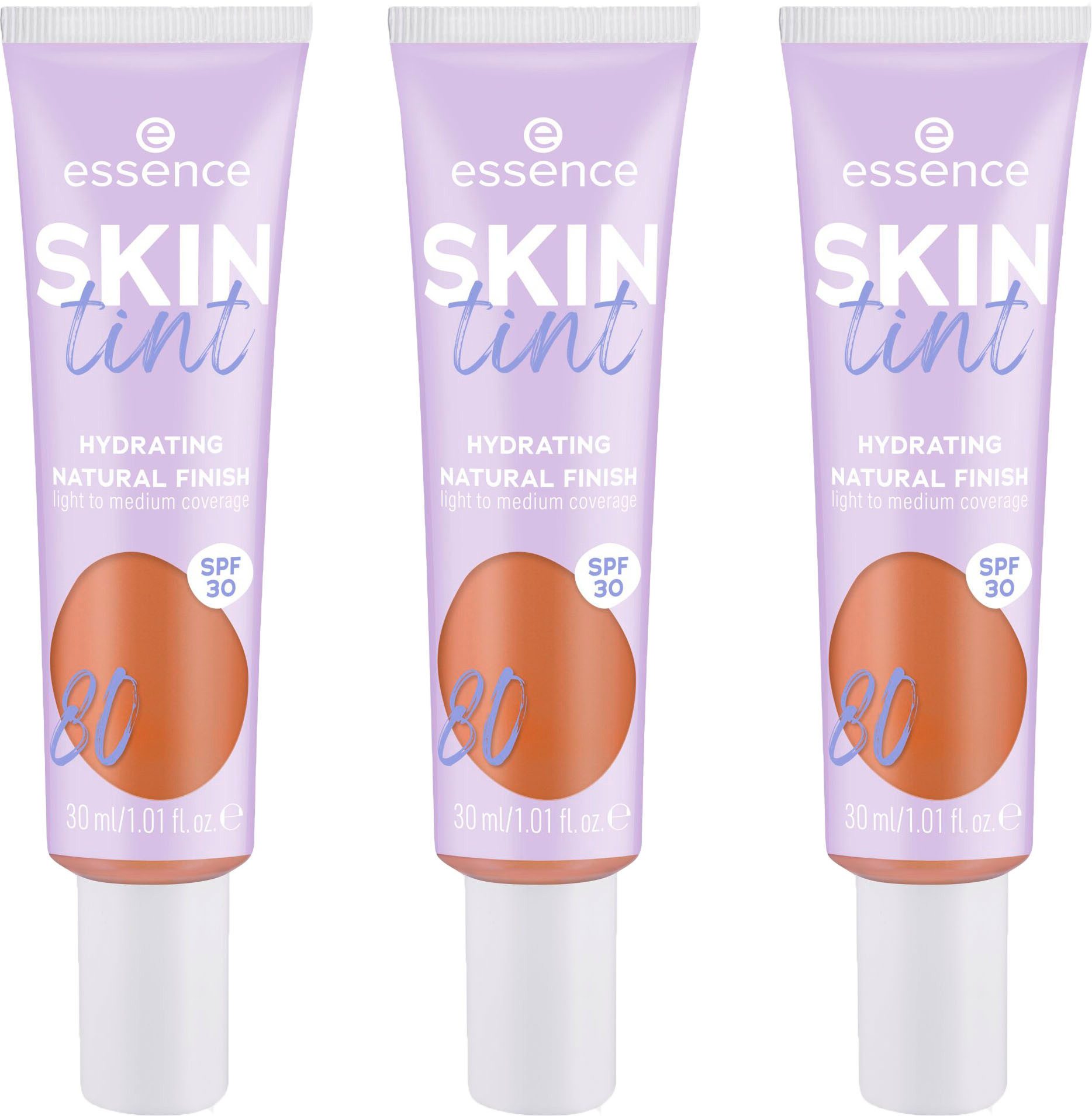 Essence Foundation SKIN tint, 3er Pack, mit veganen Inhaltsstoffen