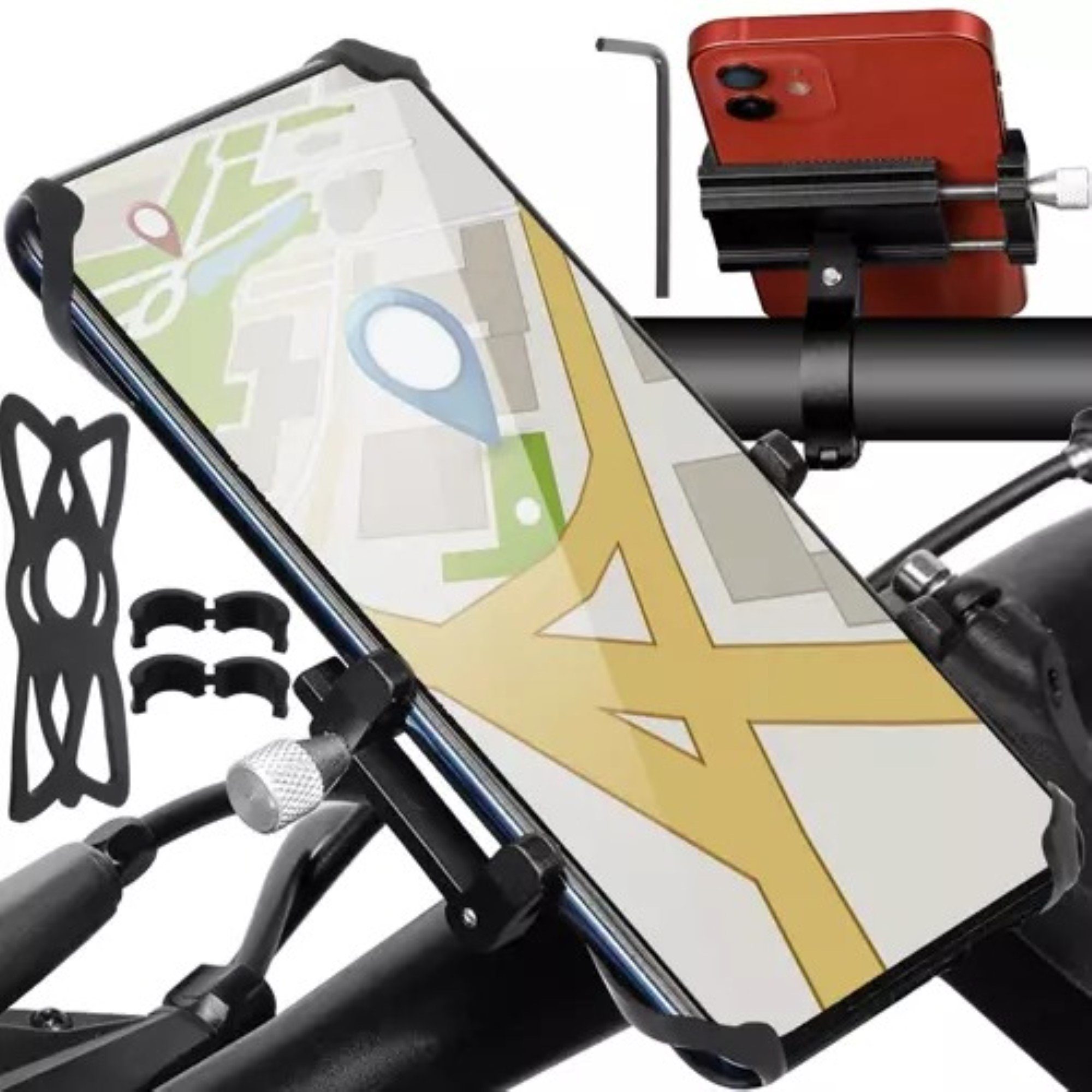 Trizand Fahrrad-Halterung: Sichere Handybefestigung für unterwegs Smartphone-Halterung, (bis 7,00 Zoll, Universal-Fahrradhalterung mit elastischem Silikon-Gummiband für sicheren Halt., Fahrradhalterung für Smartphone bis zu 7 Zoll, Universelle Fahrradhalterung mit Silikon-Gummiband für sicheren Halt)