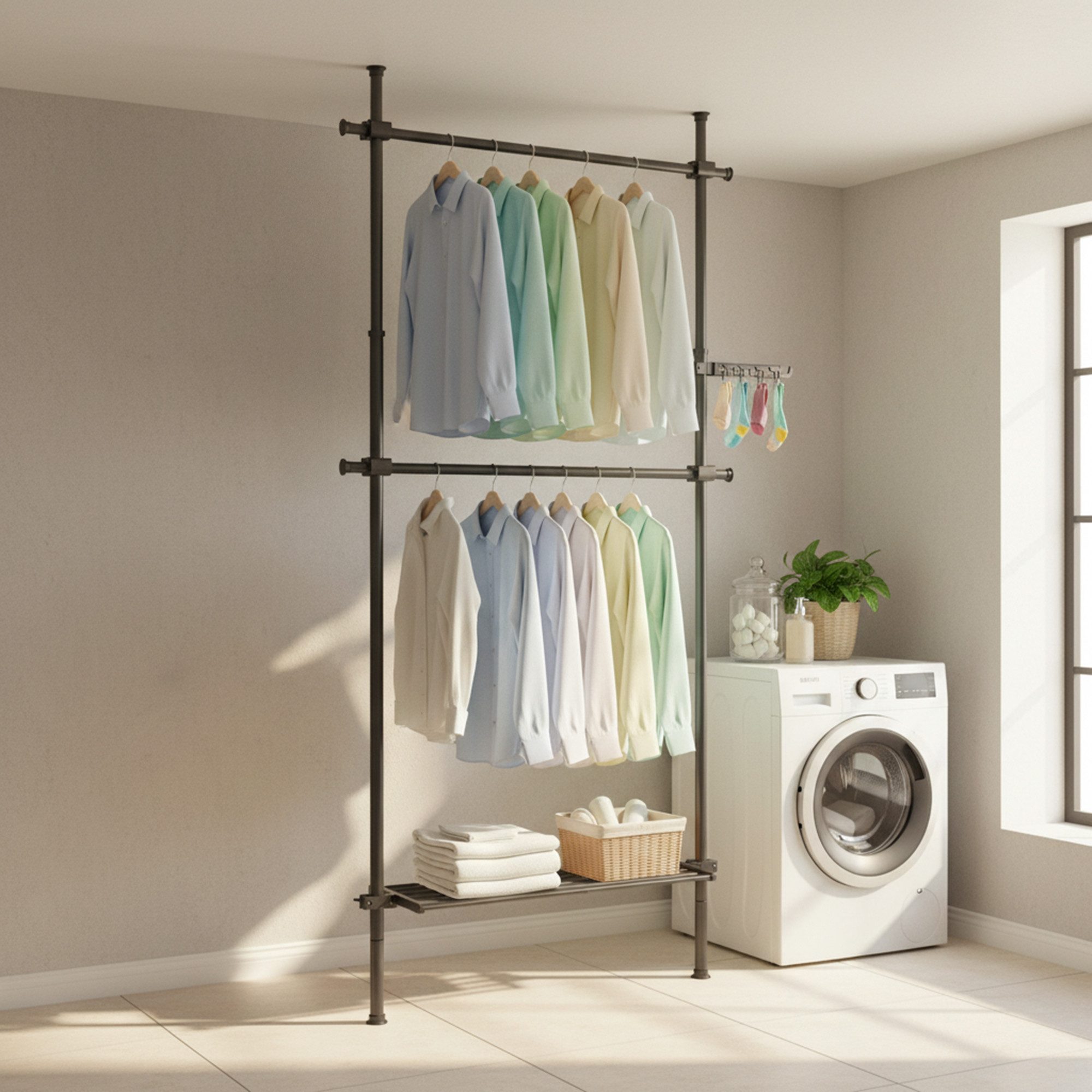 SONGMICS Kleiderständer Garderobenständer Kleiderschrank, deckenhoch, höhen- und breitenverstellbar, bis 47,5 kg belastbar