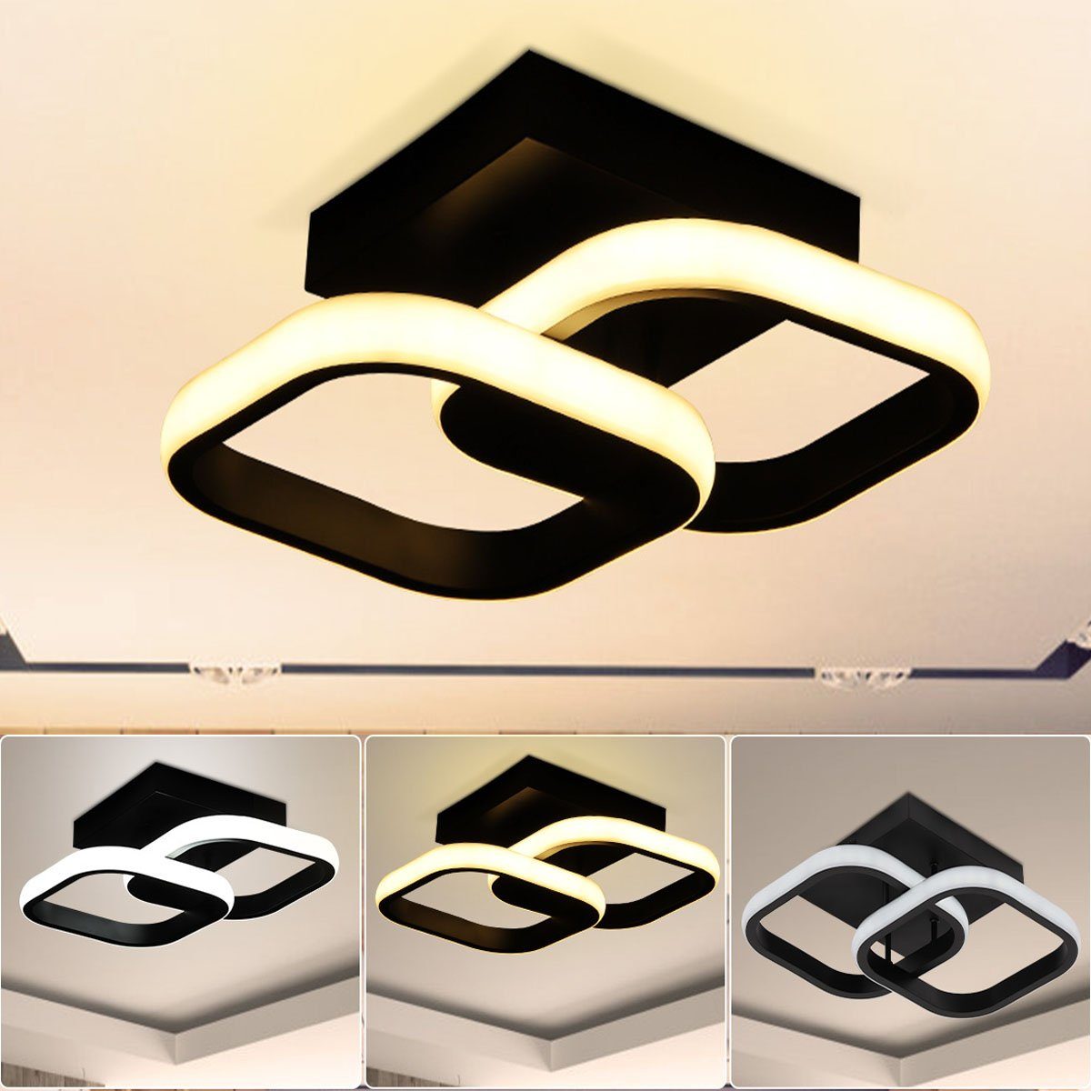LETGOSPT LED Deckenleuchte 12W/16W Schwarz LED günstig online kaufen