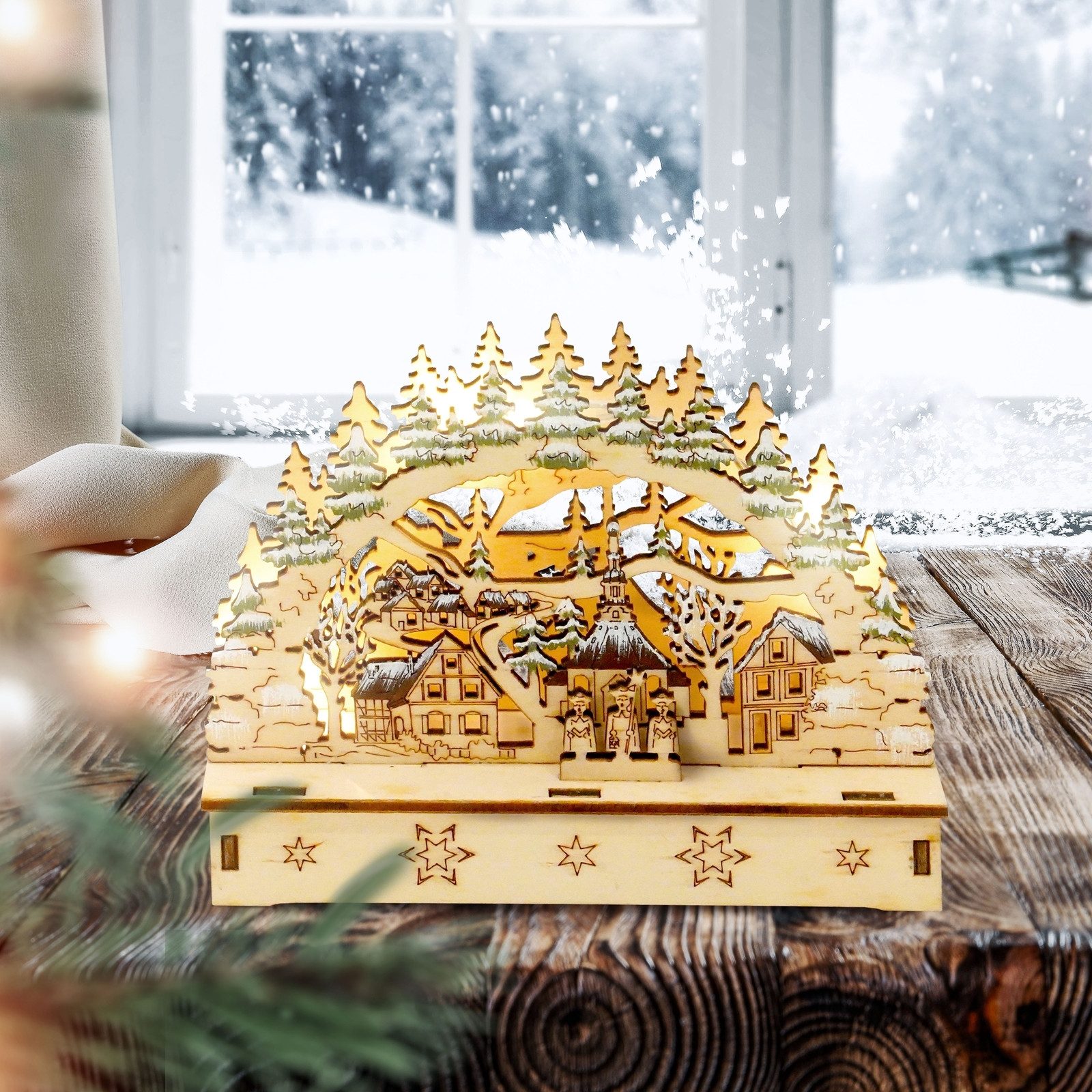 HTI-Living Schwibbogen LED Schwibbogen Dorf im Tannenwald (1-tlg), Lichterb günstig online kaufen