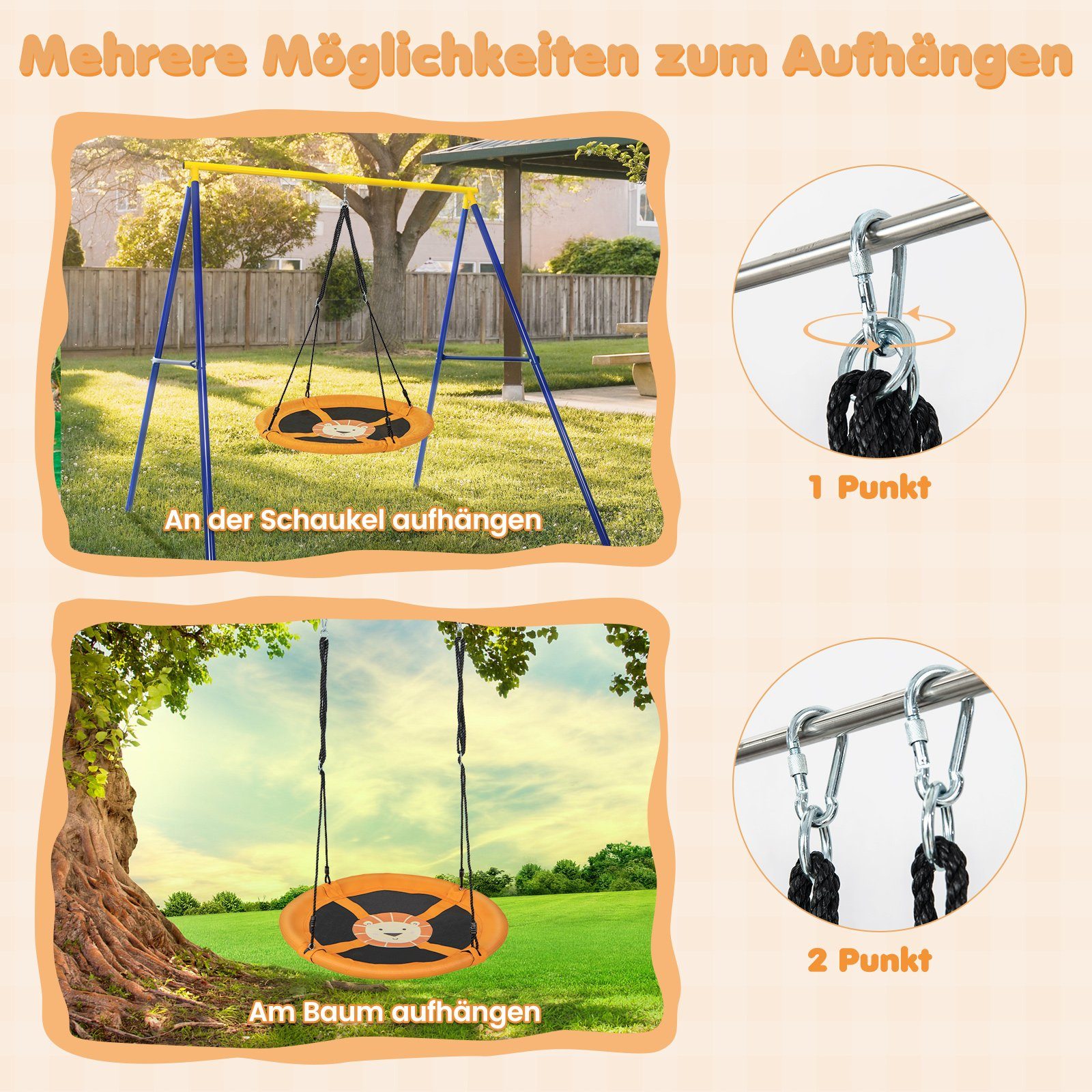 COSTWAY Nestschaukel Tellerschaukel Hängeschaukel, Ø 100 cm günstig online kaufen