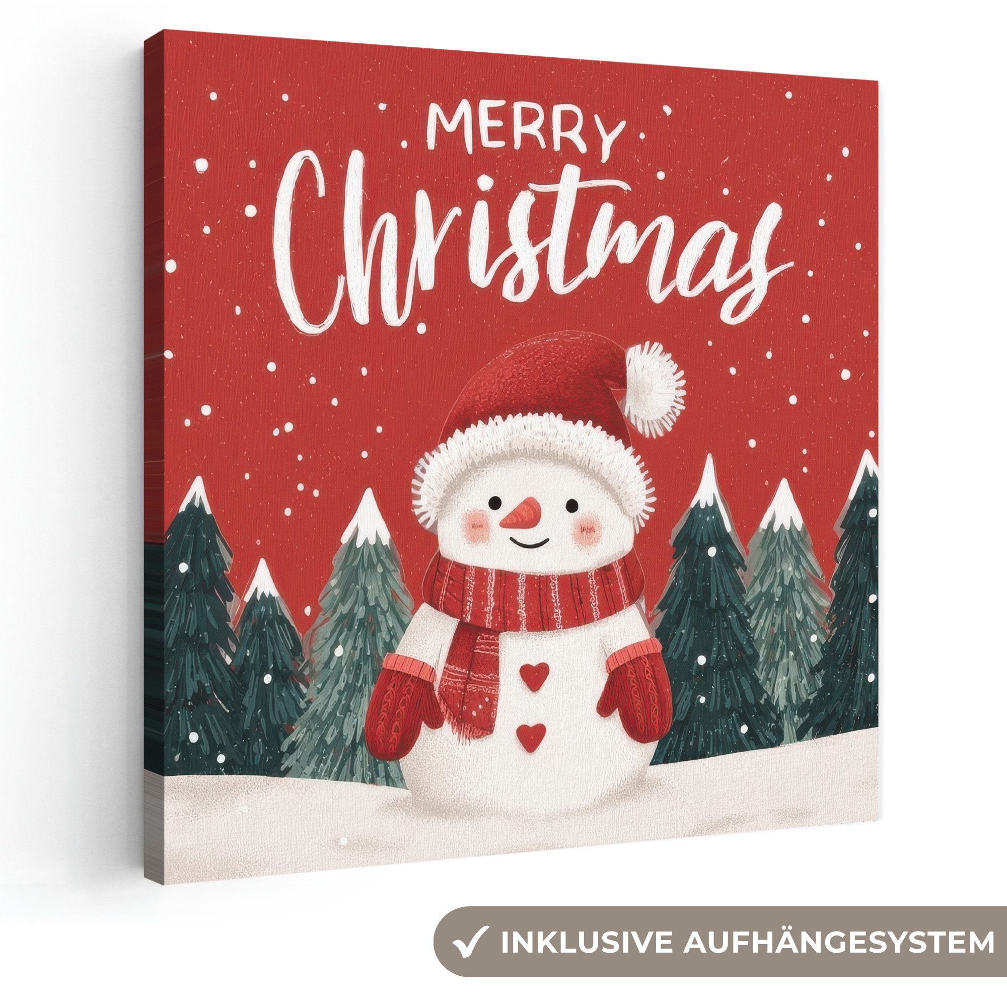OneMillionCanvasses® Leinwandbild Weihnachtsgruß - Schnee - Rot, Fotodruck (1 St), Wandbild, Deko Schlafzimmer Wohnzimmer Flur 20x20 cm
