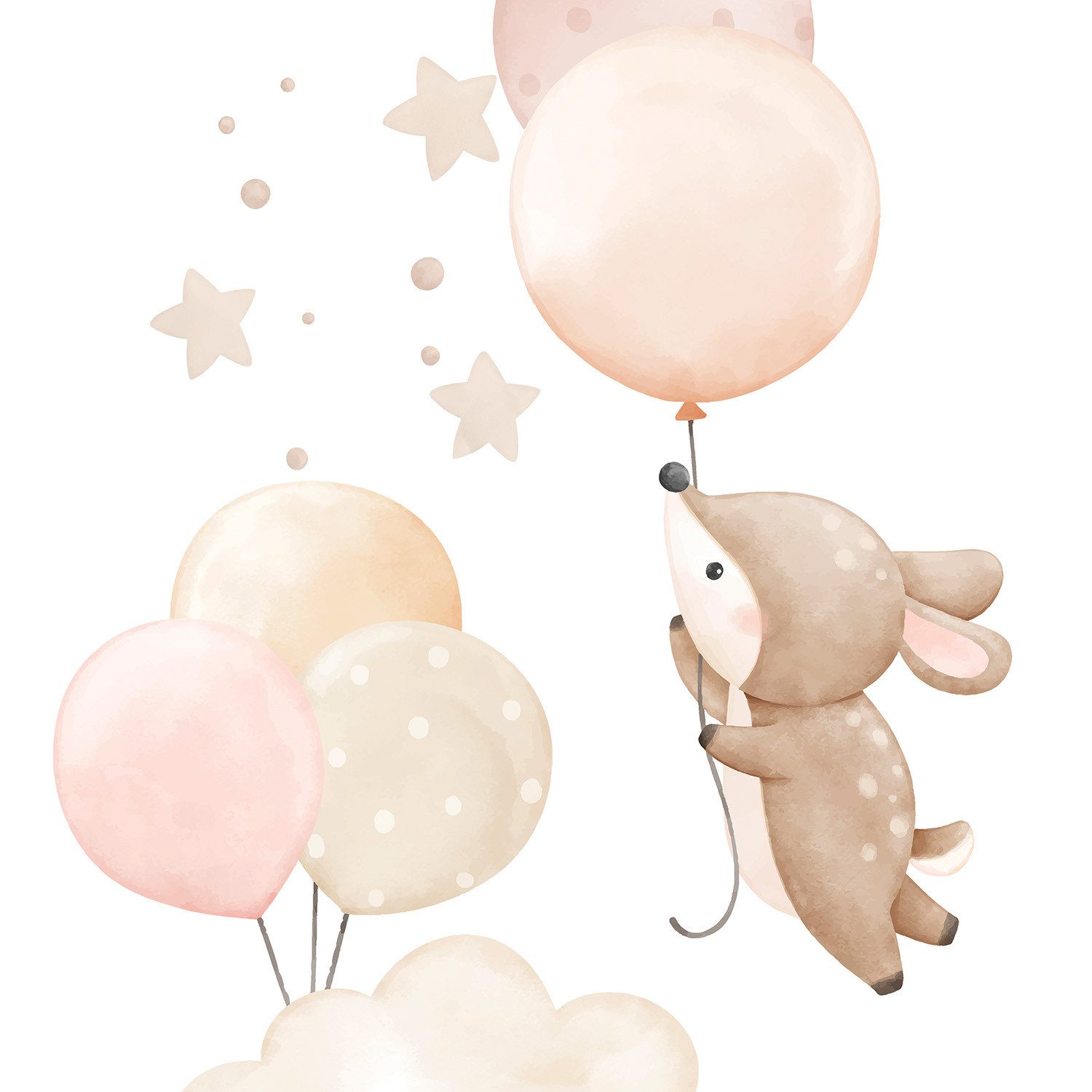 Rasch Fototapete Kinderzimmer mit Wolken, Hase und Luftballons in Beige und Rosa, strukturiert, gemustert, (1 Rolle, 1 St), Ballons