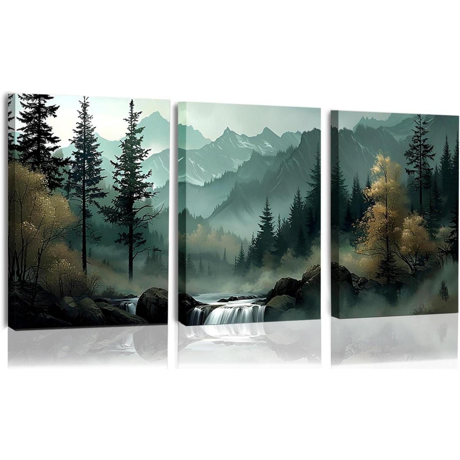 LuxusKollektion Mehrteilige Bilder Leinwandbilder 3-teilig Wald Natur Landschaft modern, (3 St)