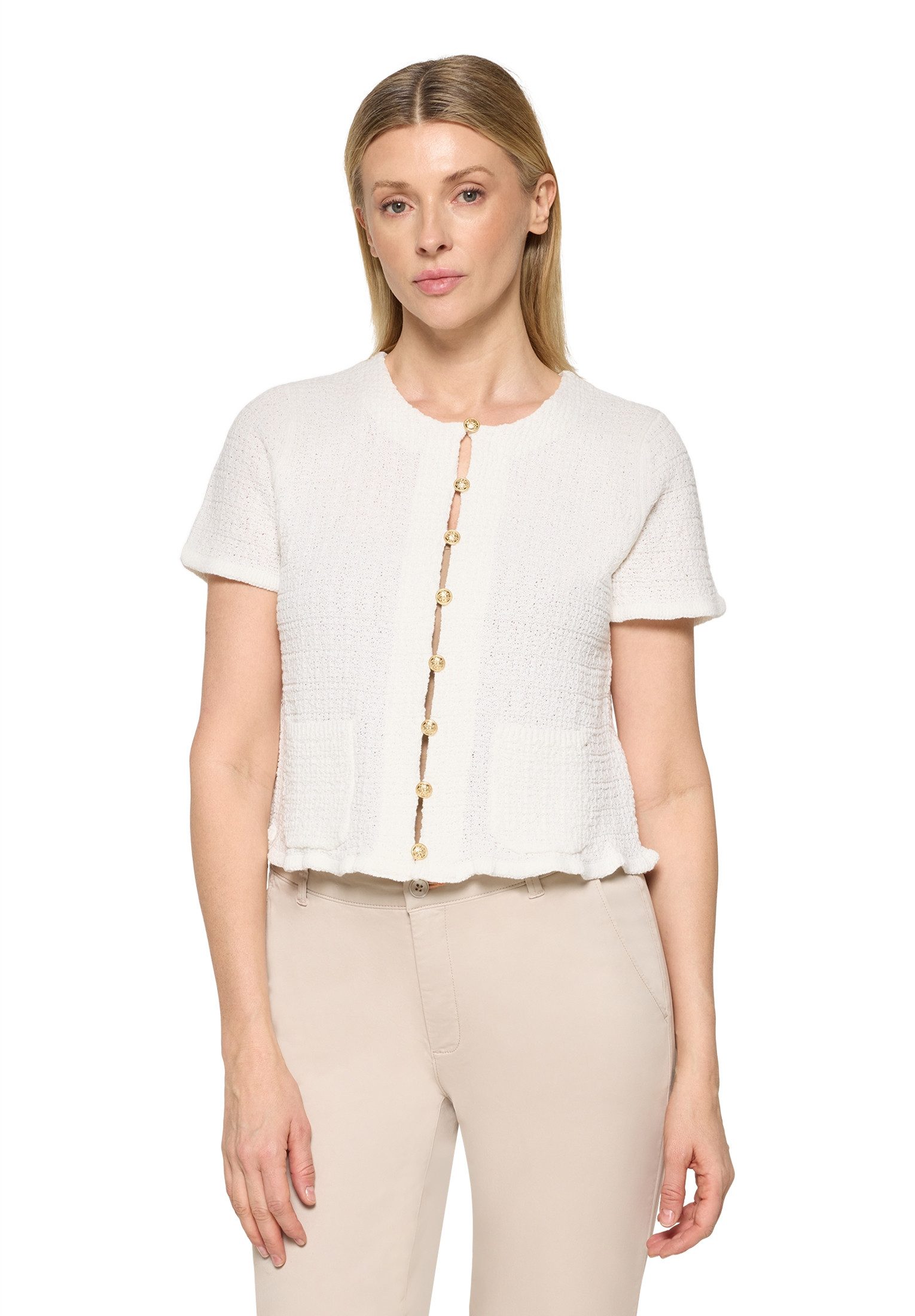 Cartoon Strickjacke Damen mit Rundhalsausschnitt (1-tlg)