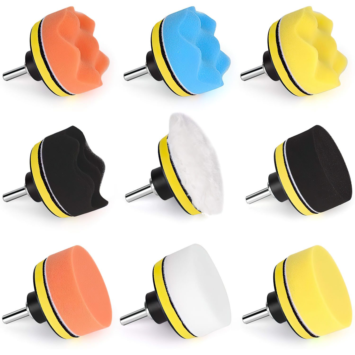 HEYHIPPO 3-inch Polishing Pad Set for Cars, 25-piece, Sponge Pads & Drill Attachment, Suitable for Polishing, Waxing, Sealing and Sanding, For Paint Care