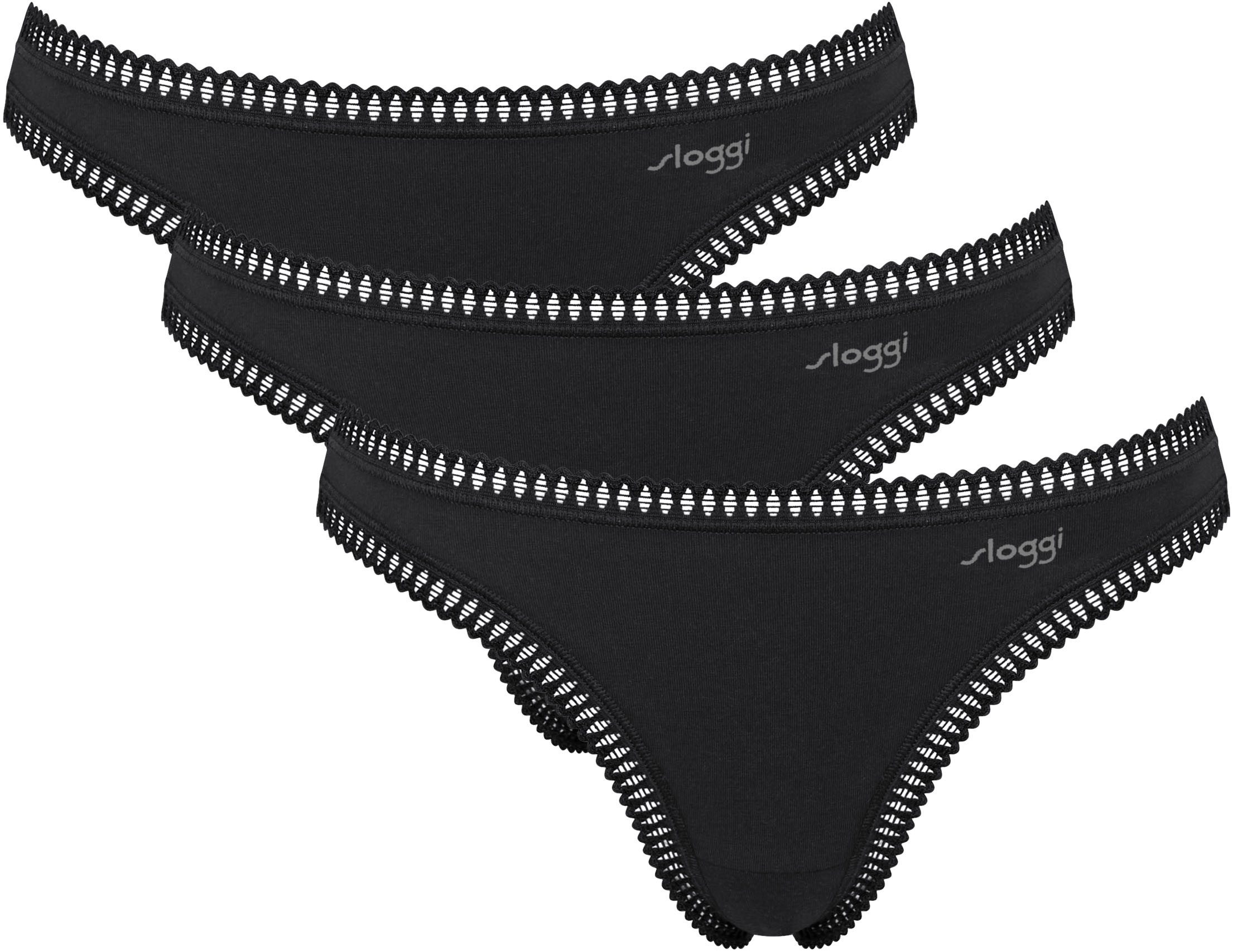 sloggi String GO Crush (3er Pack) mit Spitzendetails, uni, gemustert