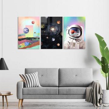 DEQORI Glasbild 'Astronaut und Planeten', 'Astronaut und Planeten', Glas Wandbild Bild schwebend modern